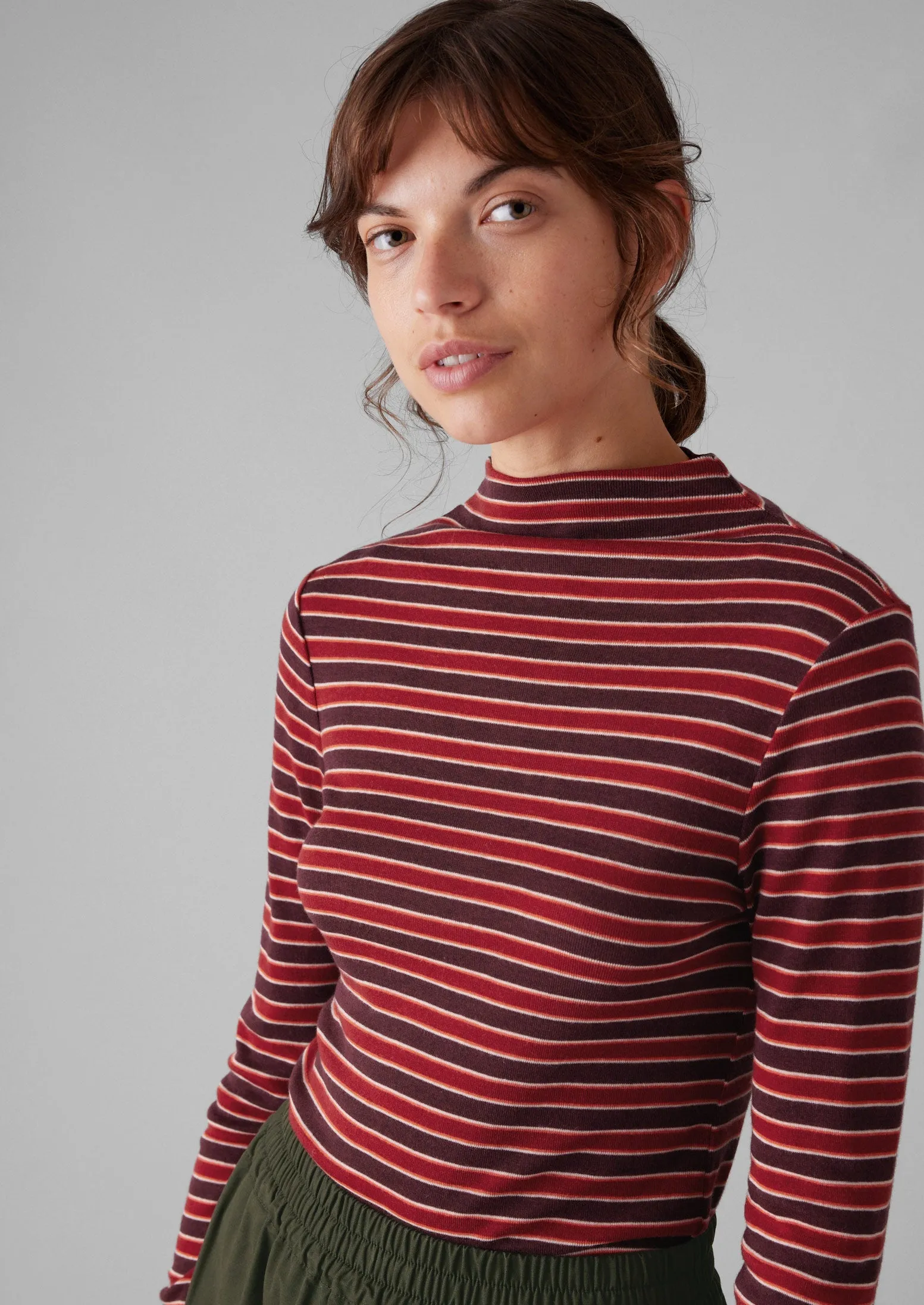 Aster Stripe High Neck Tee | Ecru/Tannat Red sold by TOAST product image thumbnail 2