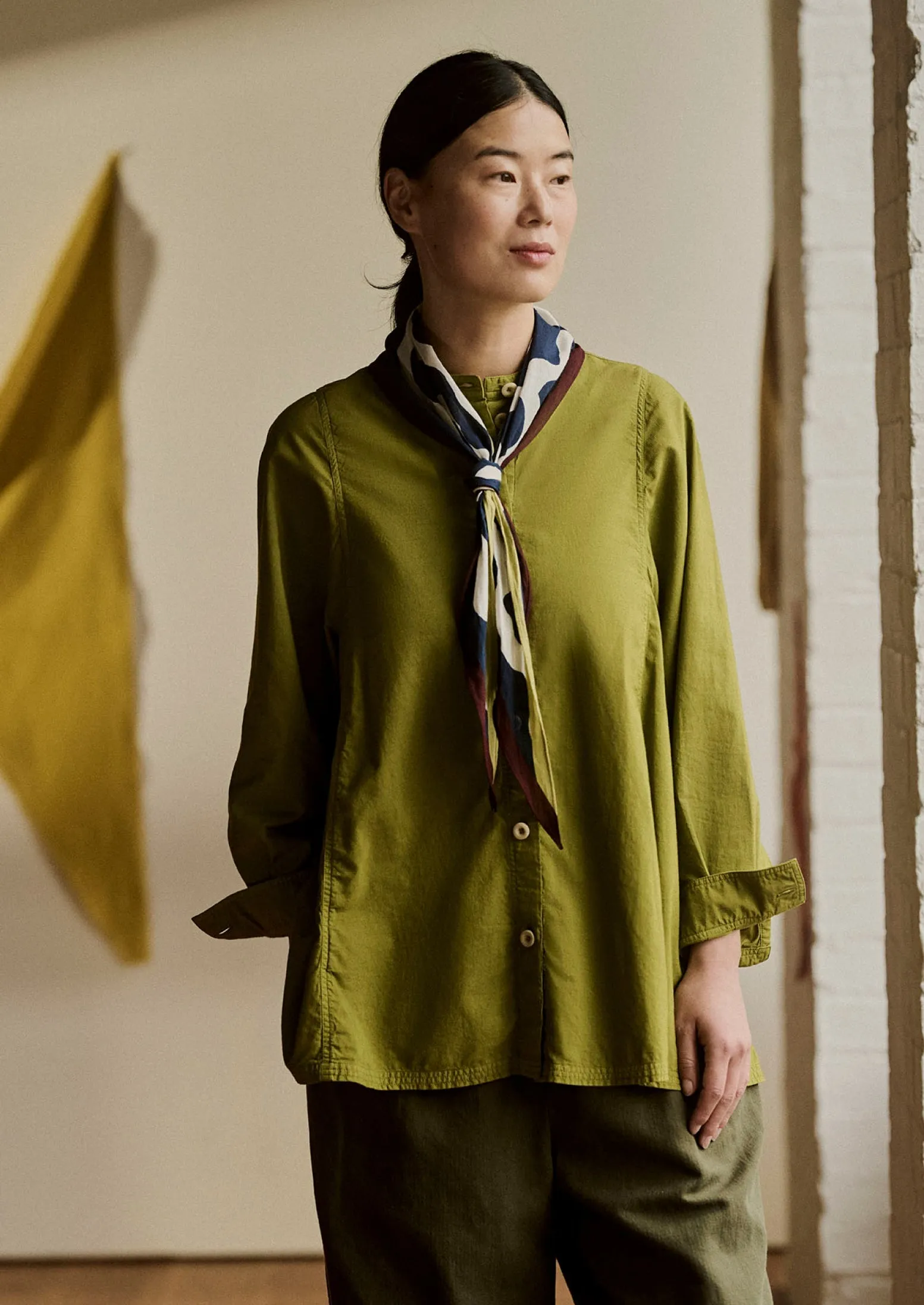 Raised Stripe Cotton Poplin Shirt | Pea Shoot sold by TOAST product image thumbnail 2