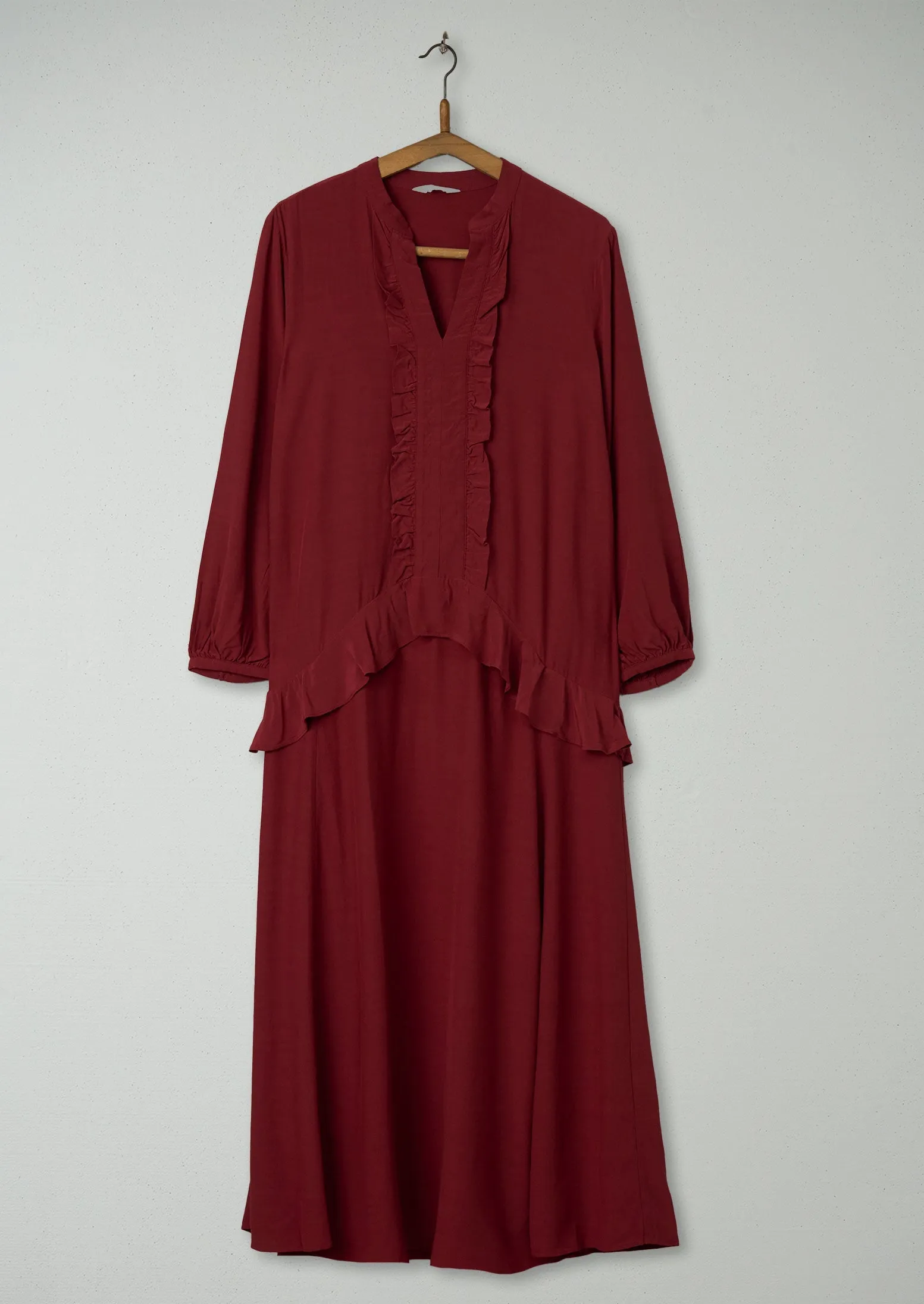 Reworn Ruffle Dress Size 10 (667) | Dark Rust sold by TOAST