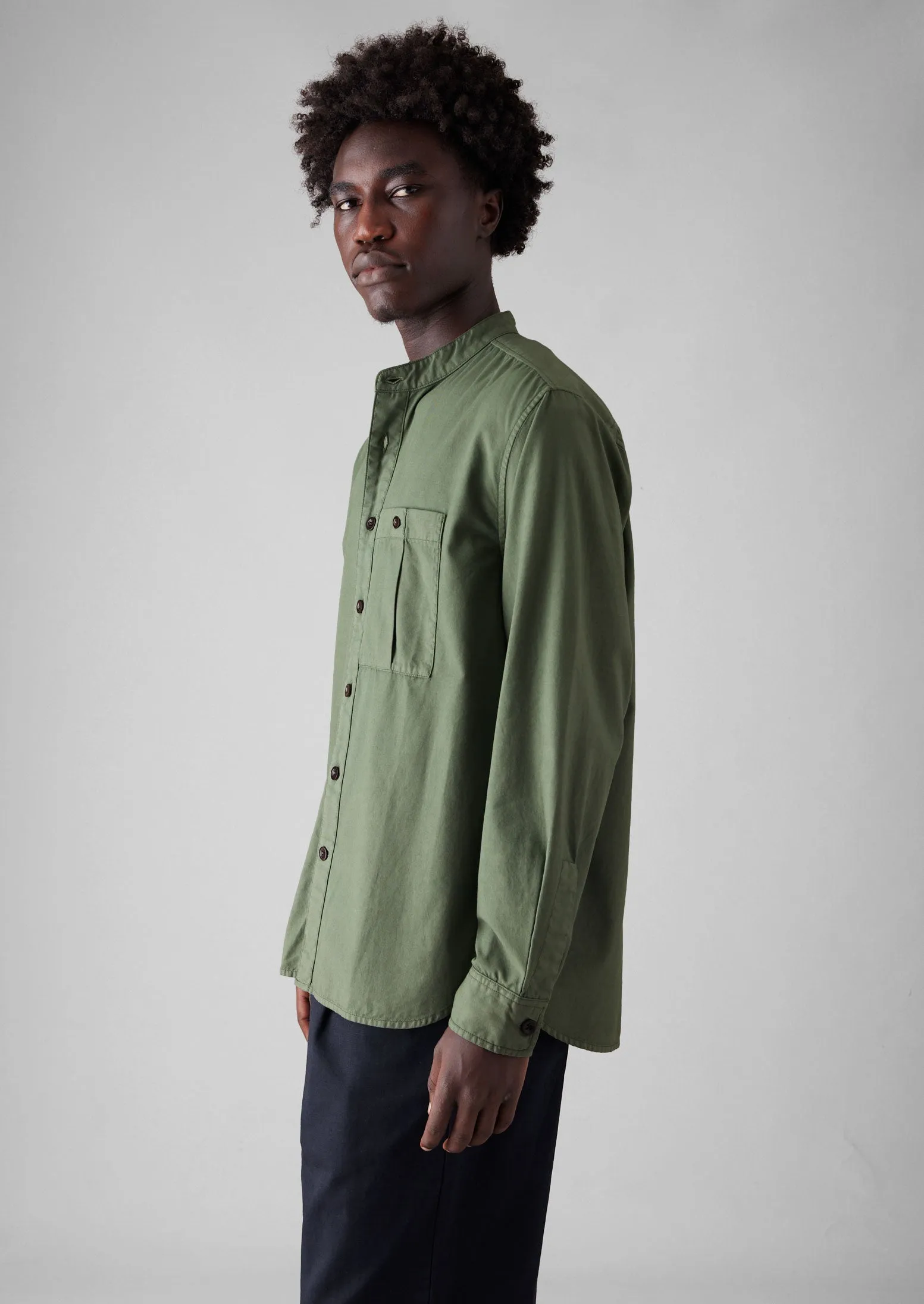 Garment Dye Oxford Grandad Collar Shirt | Olive sold by TOAST product image thumbnail 2