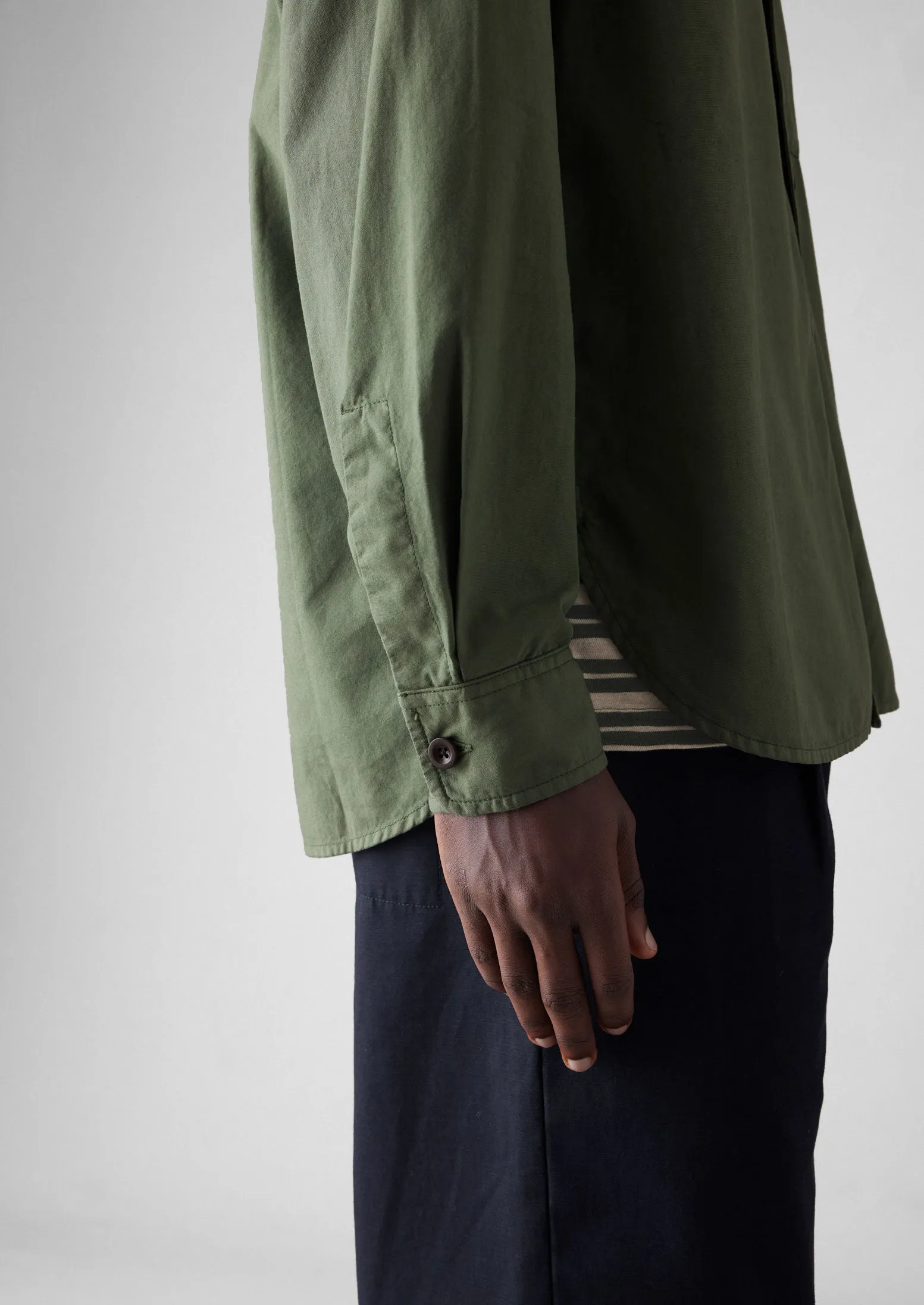 Garment Dye Oxford Grandad Collar Shirt | Olive sold by TOAST product image thumbnail 3