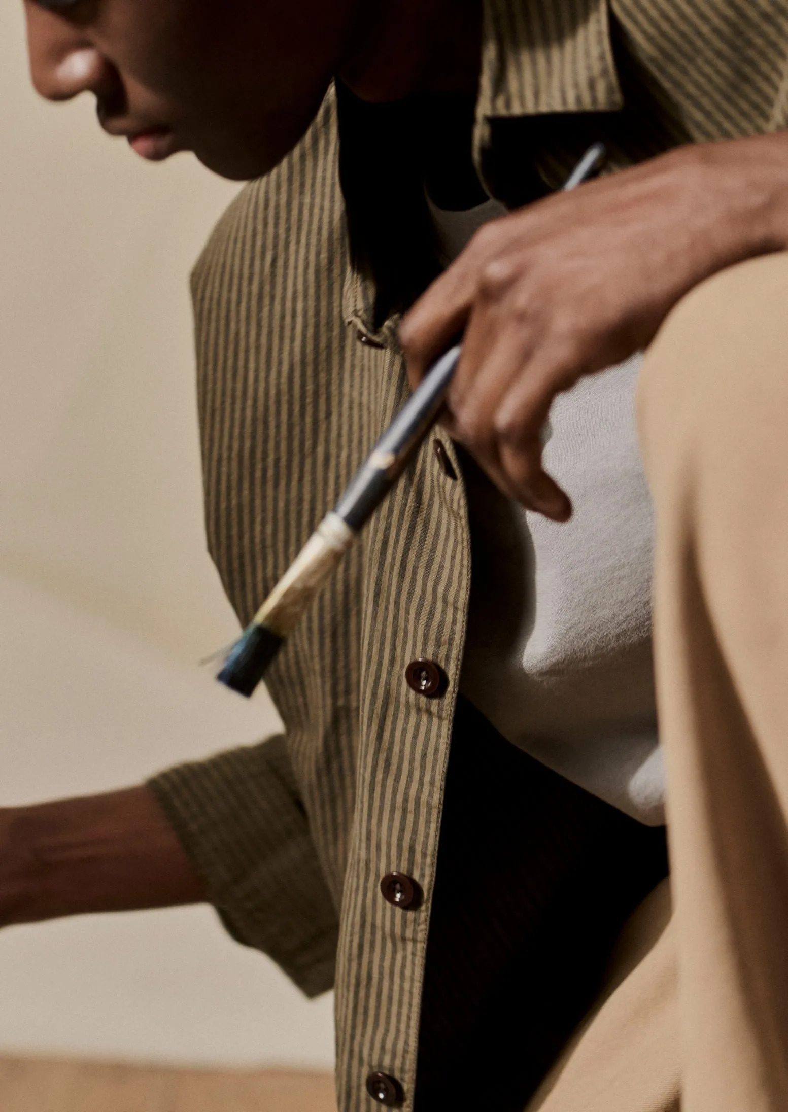 Garment Dyed Stripe Workwear Shirt | Fawn sold by TOAST product image thumbnail 4