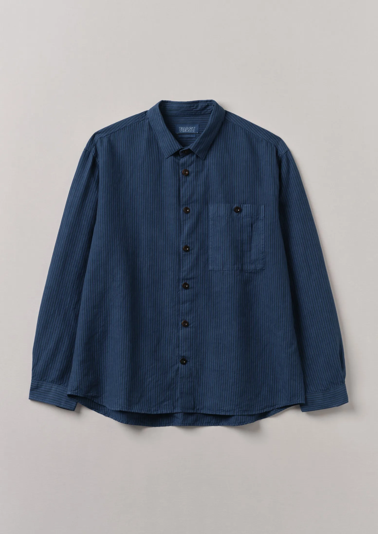 Garment Dyed Stripe Workwear Shirt | Engineer Blue sold by TOAST