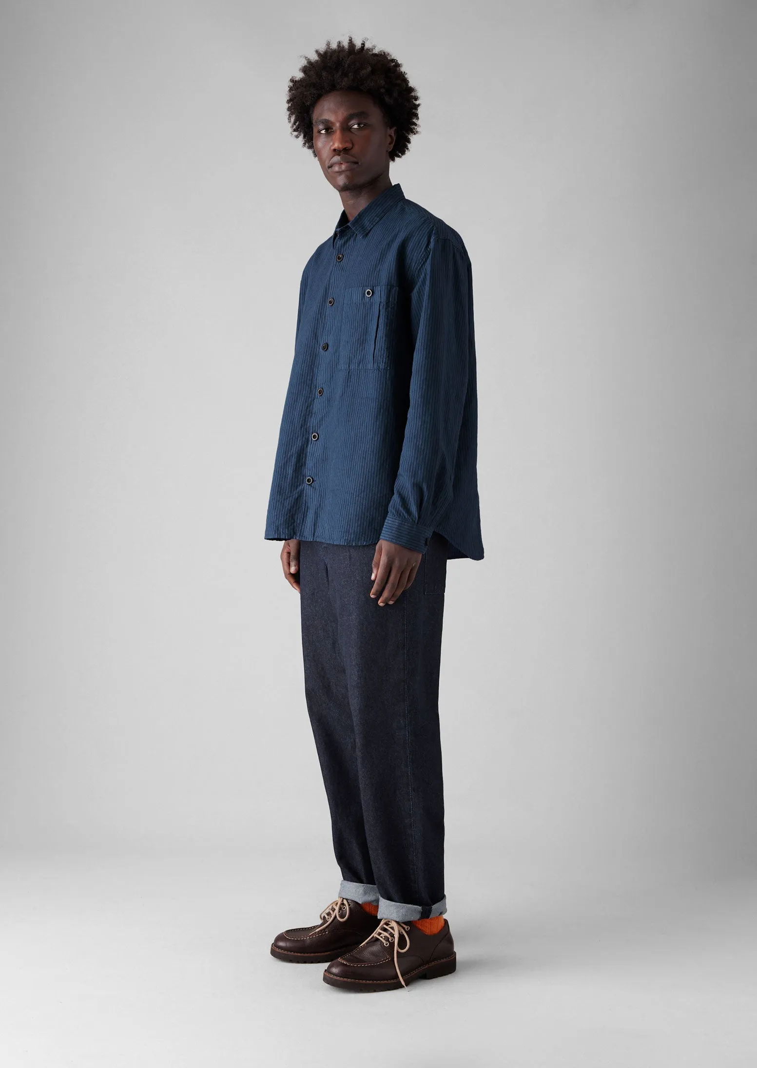 Garment Dyed Stripe Workwear Shirt | Engineer Blue sold by TOAST product image thumbnail 2