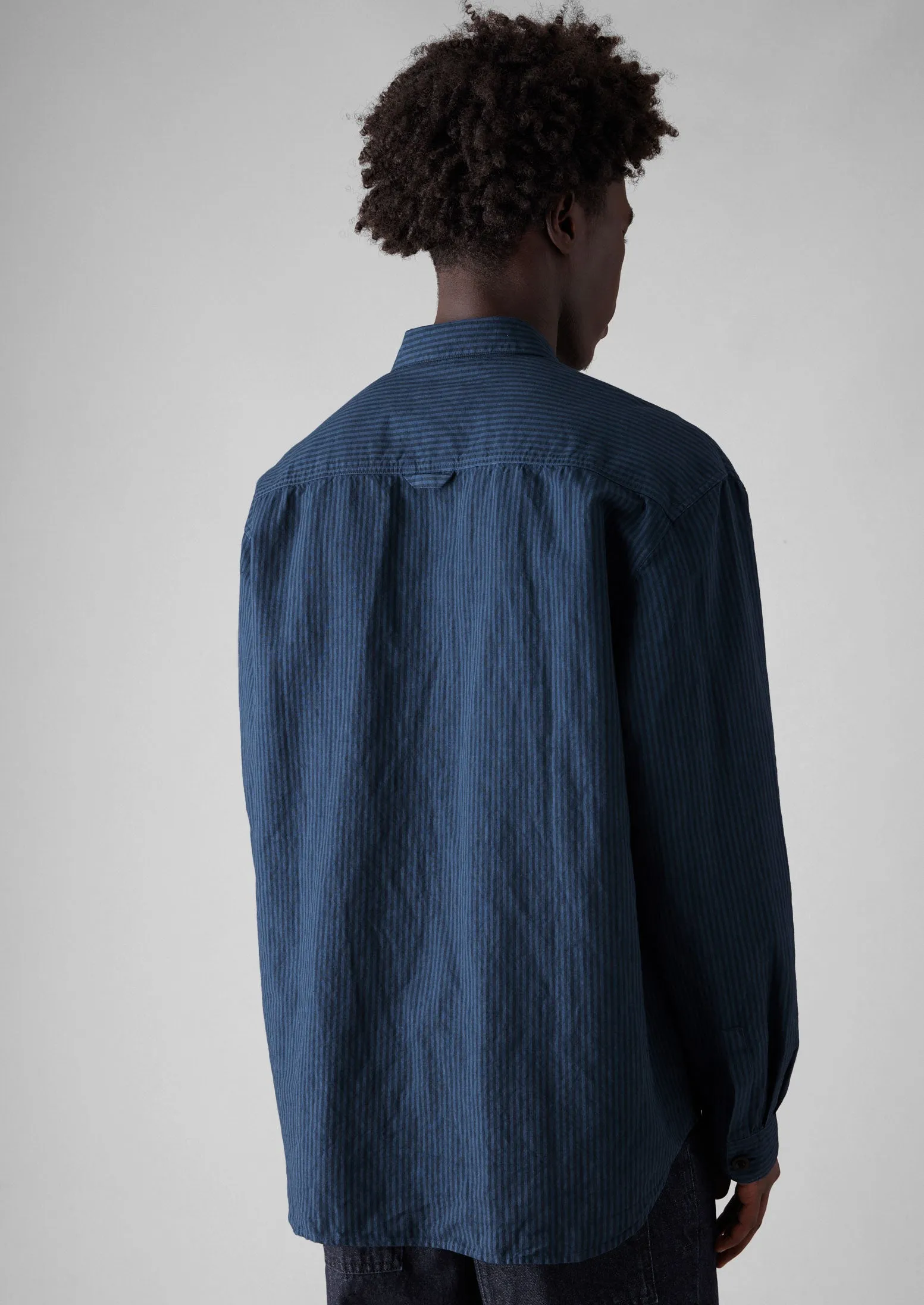 Garment Dyed Stripe Workwear Shirt | Engineer Blue sold by TOAST product image thumbnail 5