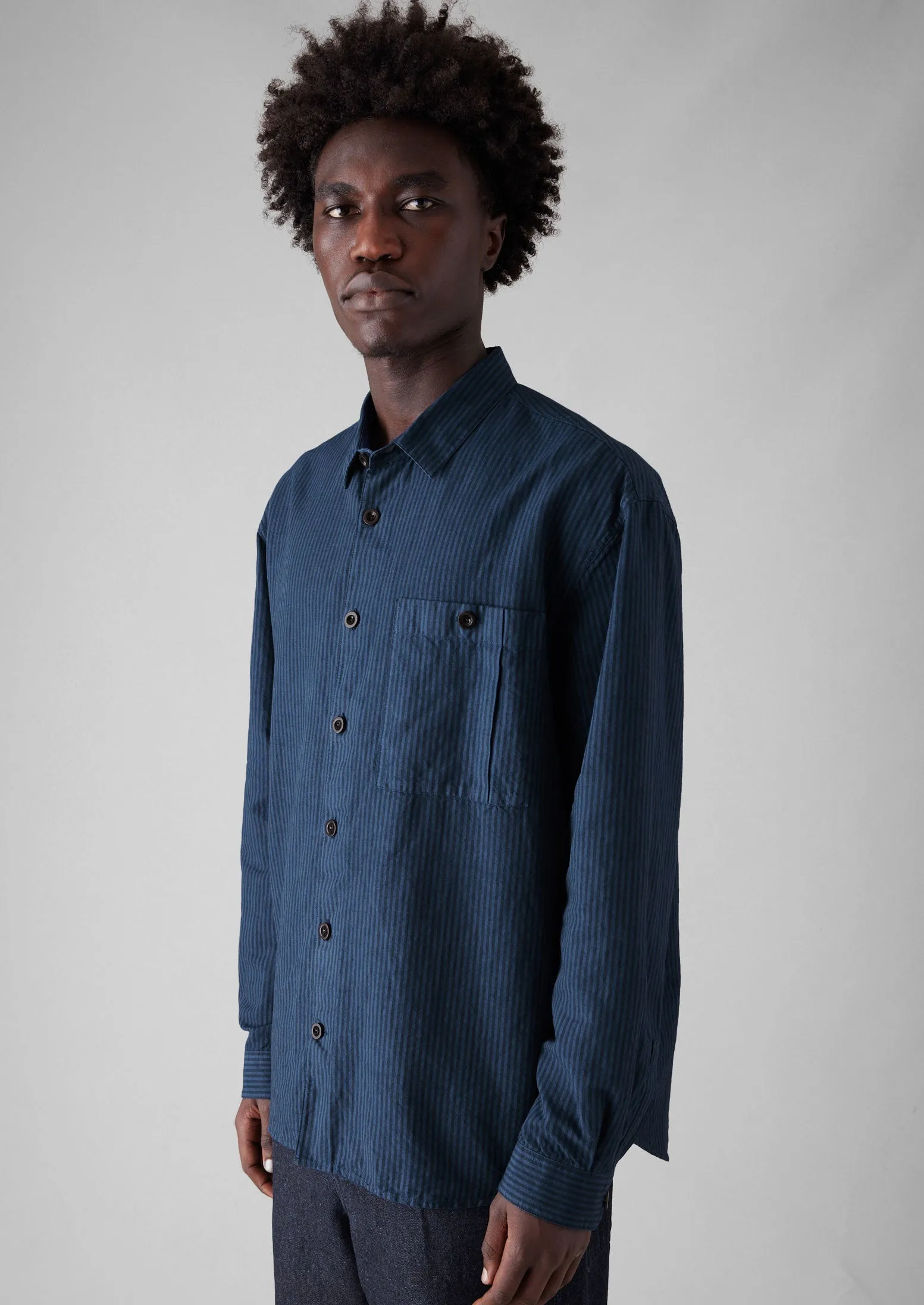 Garment Dyed Stripe Workwear Shirt | Engineer Blue sold by TOAST product image thumbnail 4
