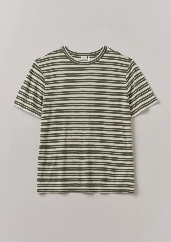 Theo Stripe Cotton Short Sleeve Tee | Dark Olive/Ecru sold by TOAST