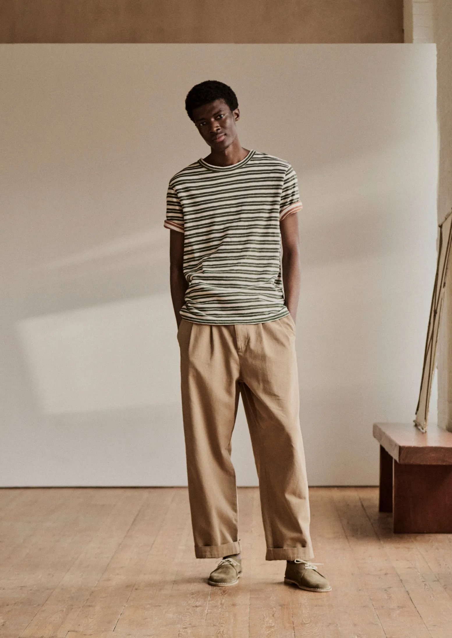 Theo Stripe Cotton Short Sleeve Tee | Dark Olive/Ecru sold by TOAST product image thumbnail 3