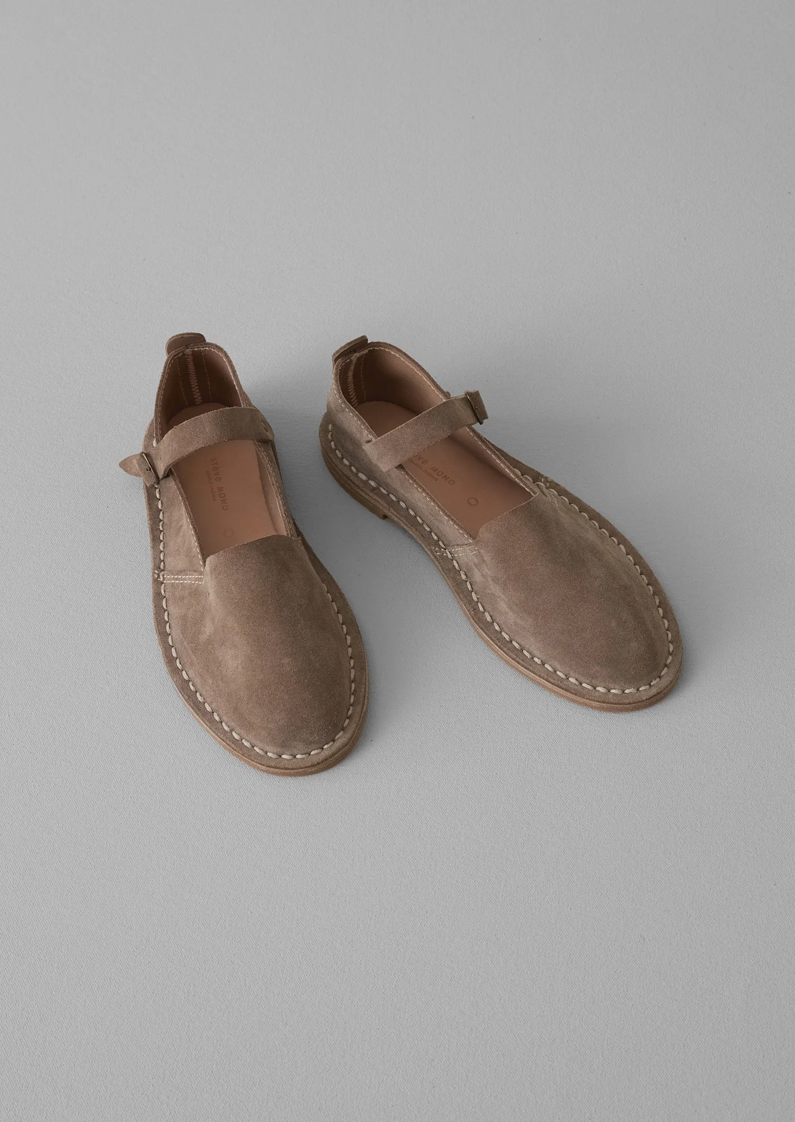 Steve Mono Artisan Suede Buckle Shoes | Taupe sold by TOAST