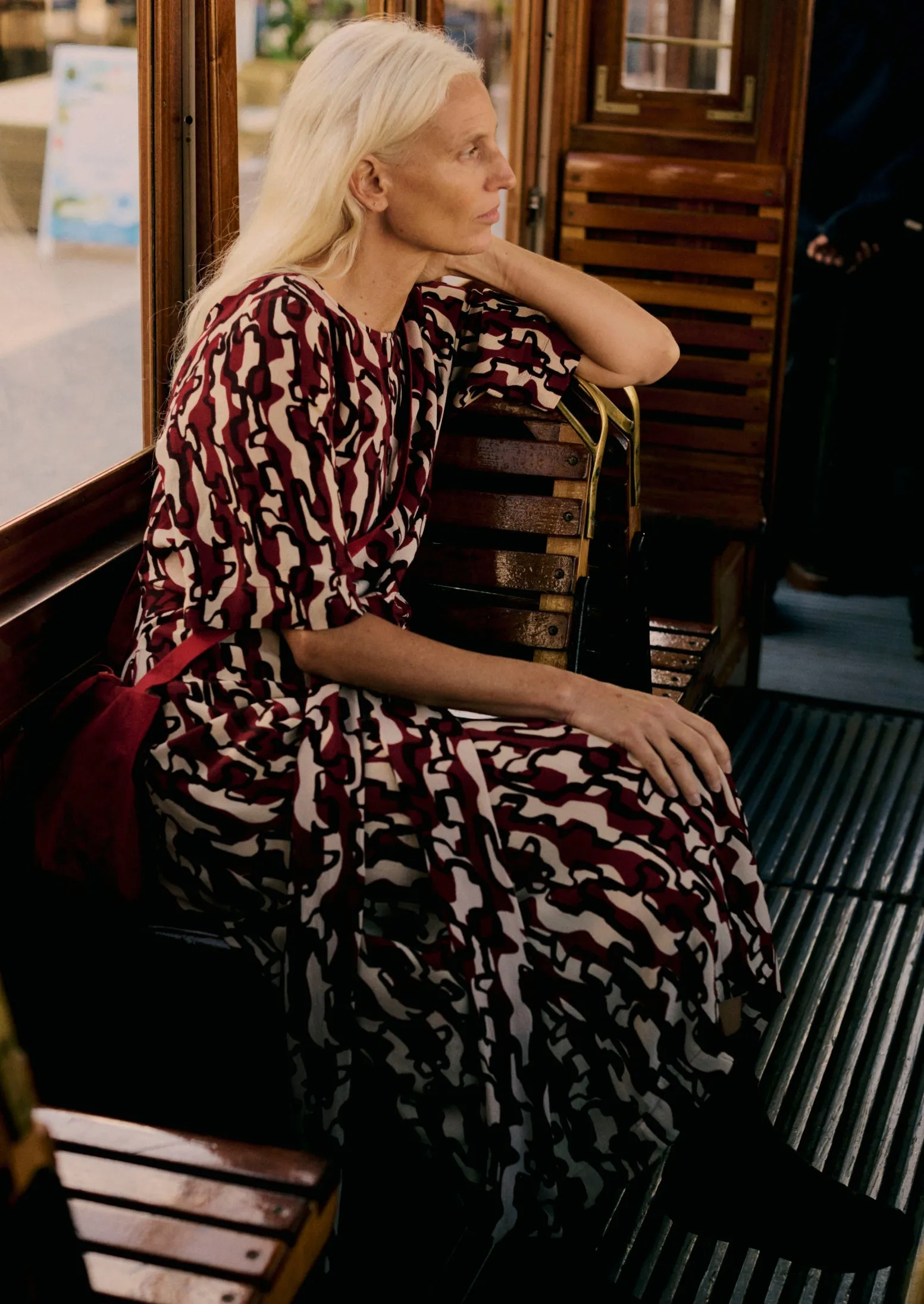 Ribbon Print Tie Dress | Ecru/Garnet sold by TOAST product image thumbnail 2