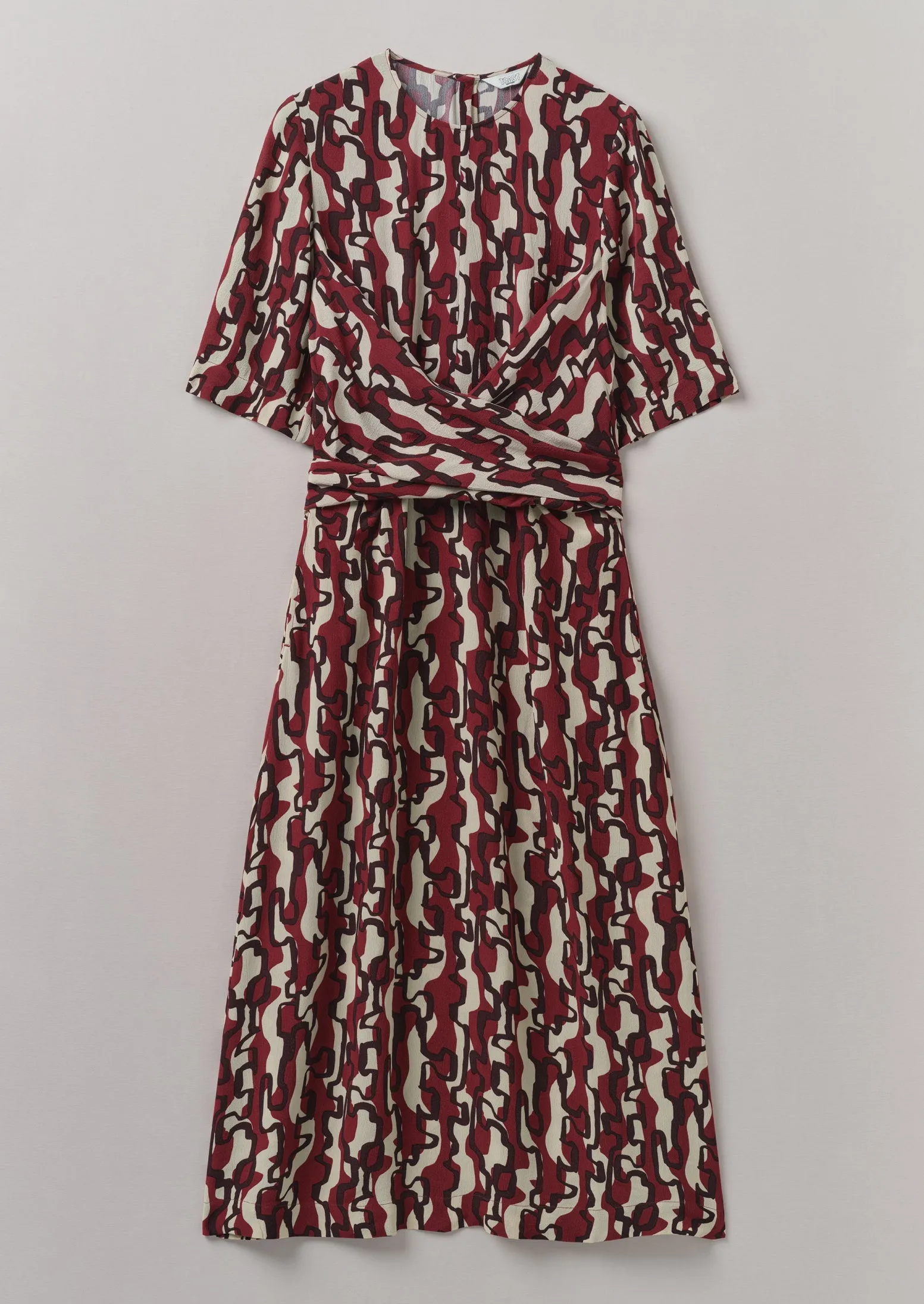 Ribbon Print Tie Dress | Ecru/Garnet sold by TOAST