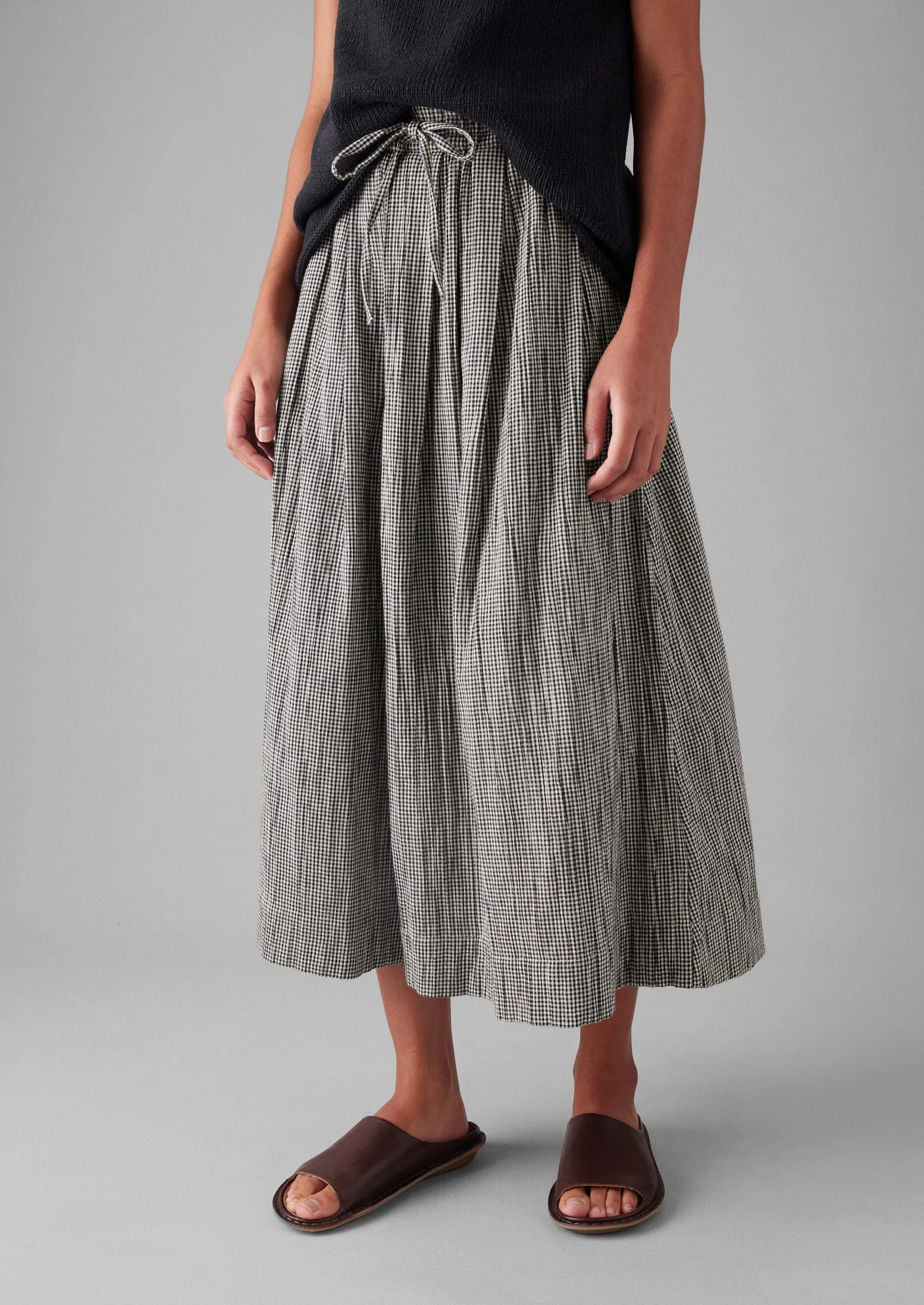 Crinkle Cotton Gingham Skirt | Ecru/Multi sold by TOAST product image thumbnail 2