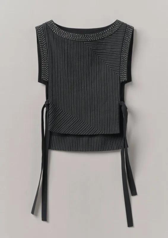 Dash Stitched Cotton Tie Vest | Soft Black made by TOAST