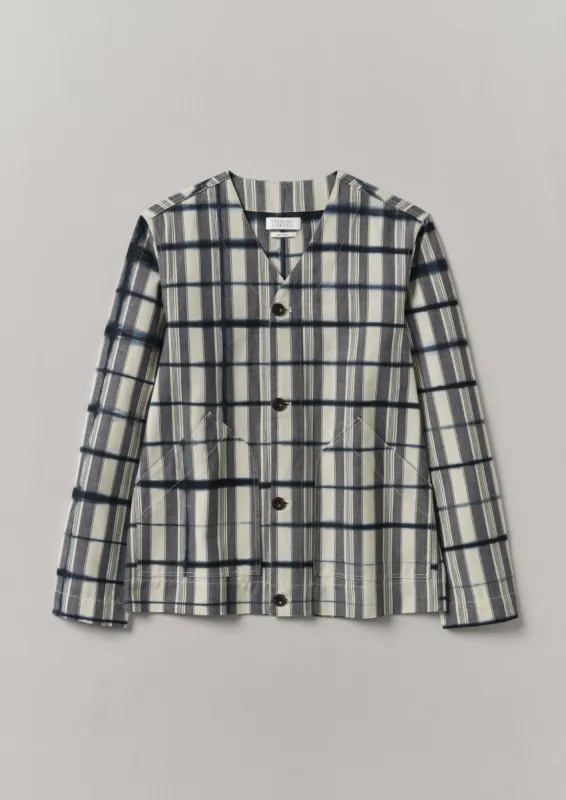 Edo Stripe Clamp Dyed Jacket | Indigo/Ivory sold by TOAST