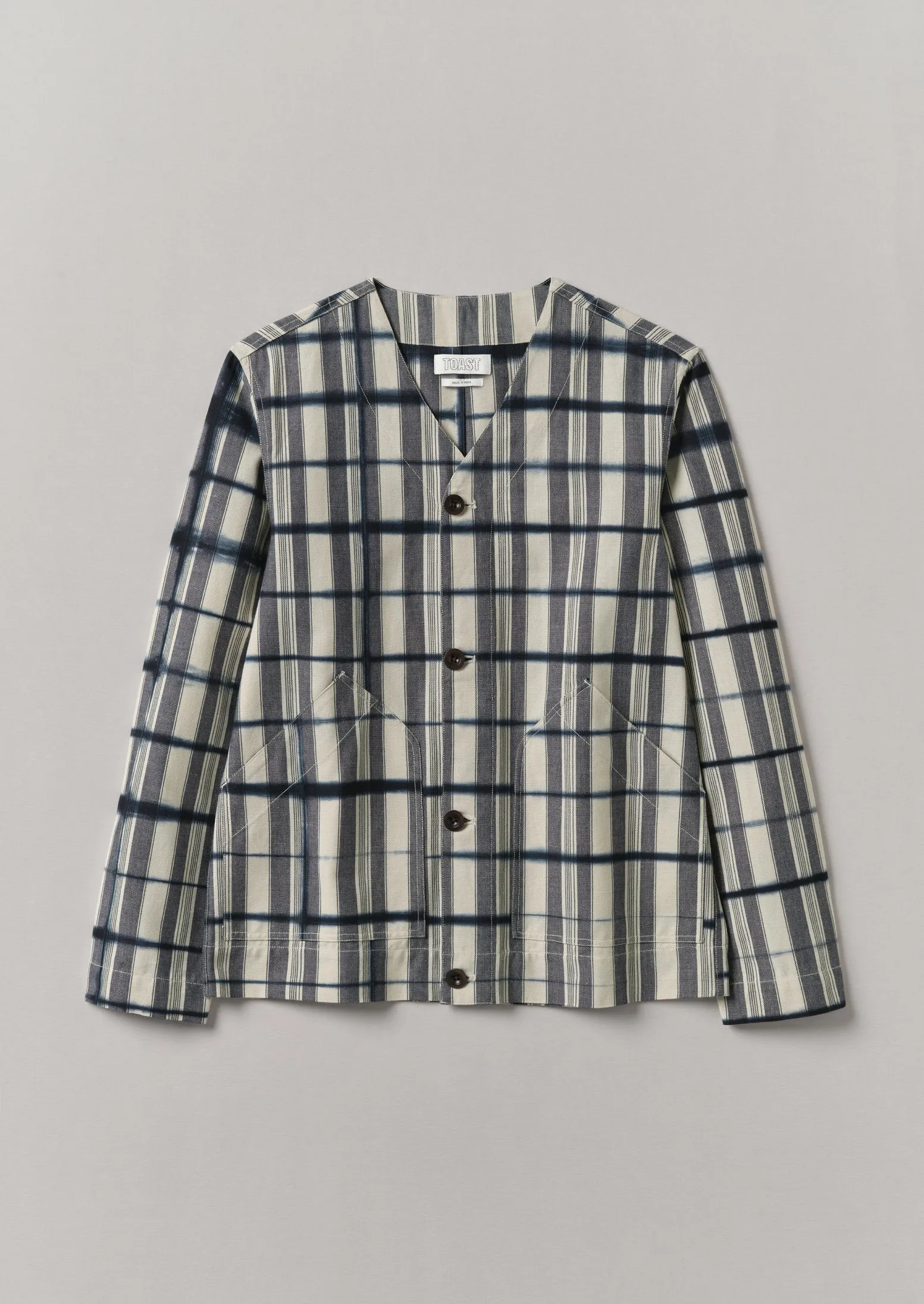 Edo Stripe Clamp Dyed Jacket | Indigo/Ivory sold by TOAST