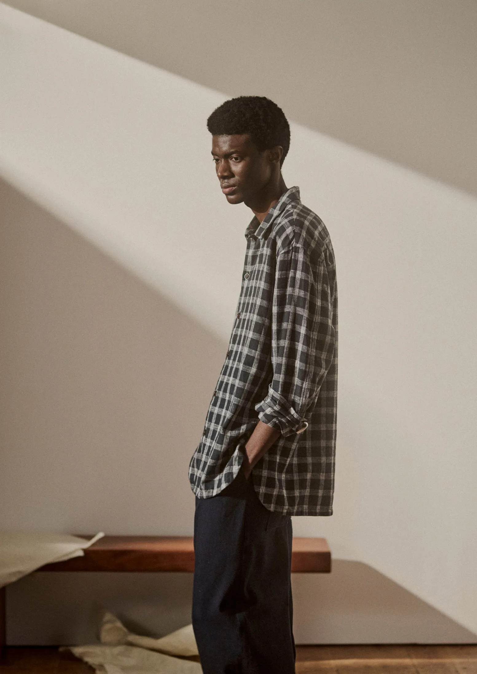 Cotton Linen Check Shirt | Slate sold by TOAST product image thumbnail 2