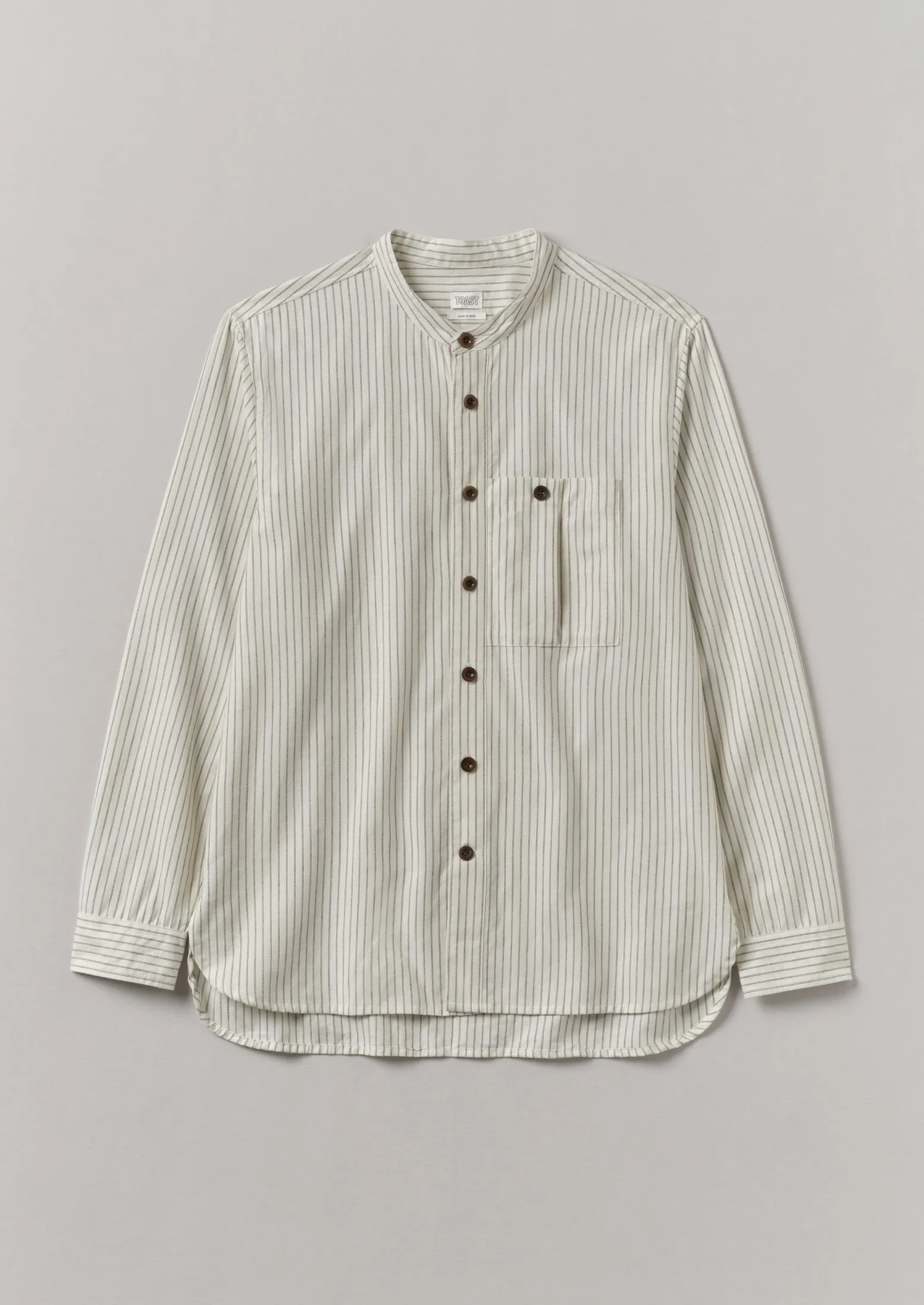 Drift Stripe Grandad Collar Shirt | Ecru/Charcoal sold by TOAST