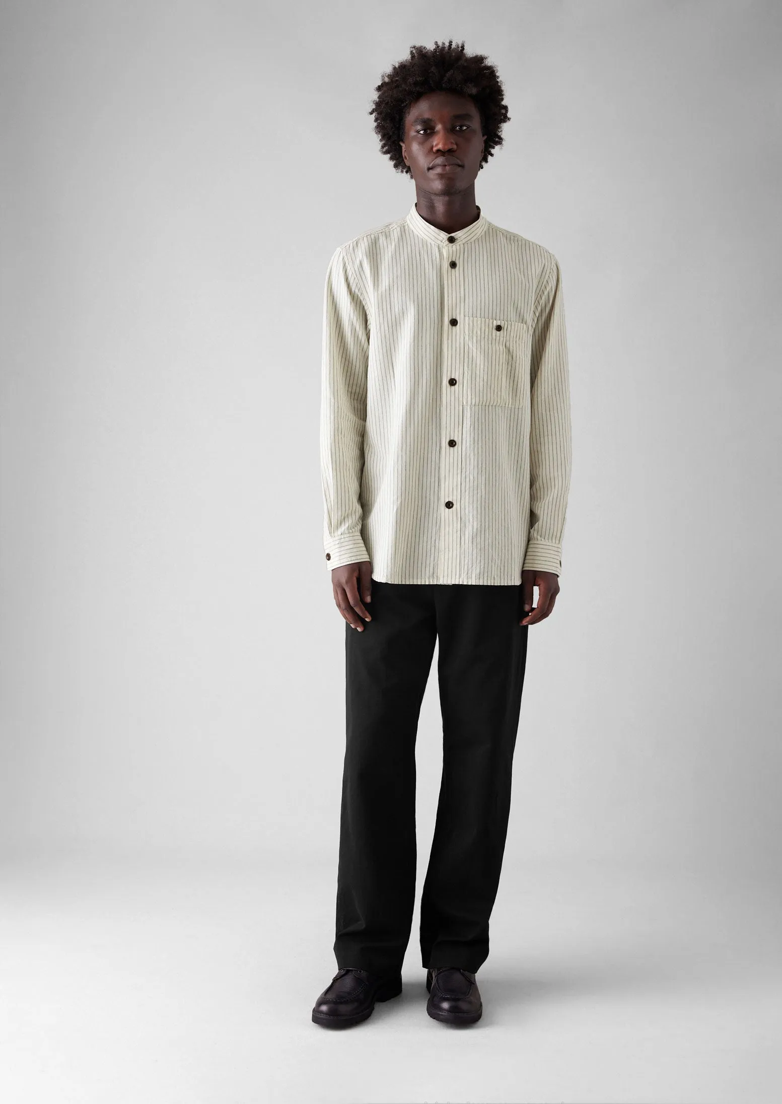 Drift Stripe Grandad Collar Shirt | Ecru/Charcoal sold by TOAST product image thumbnail 4