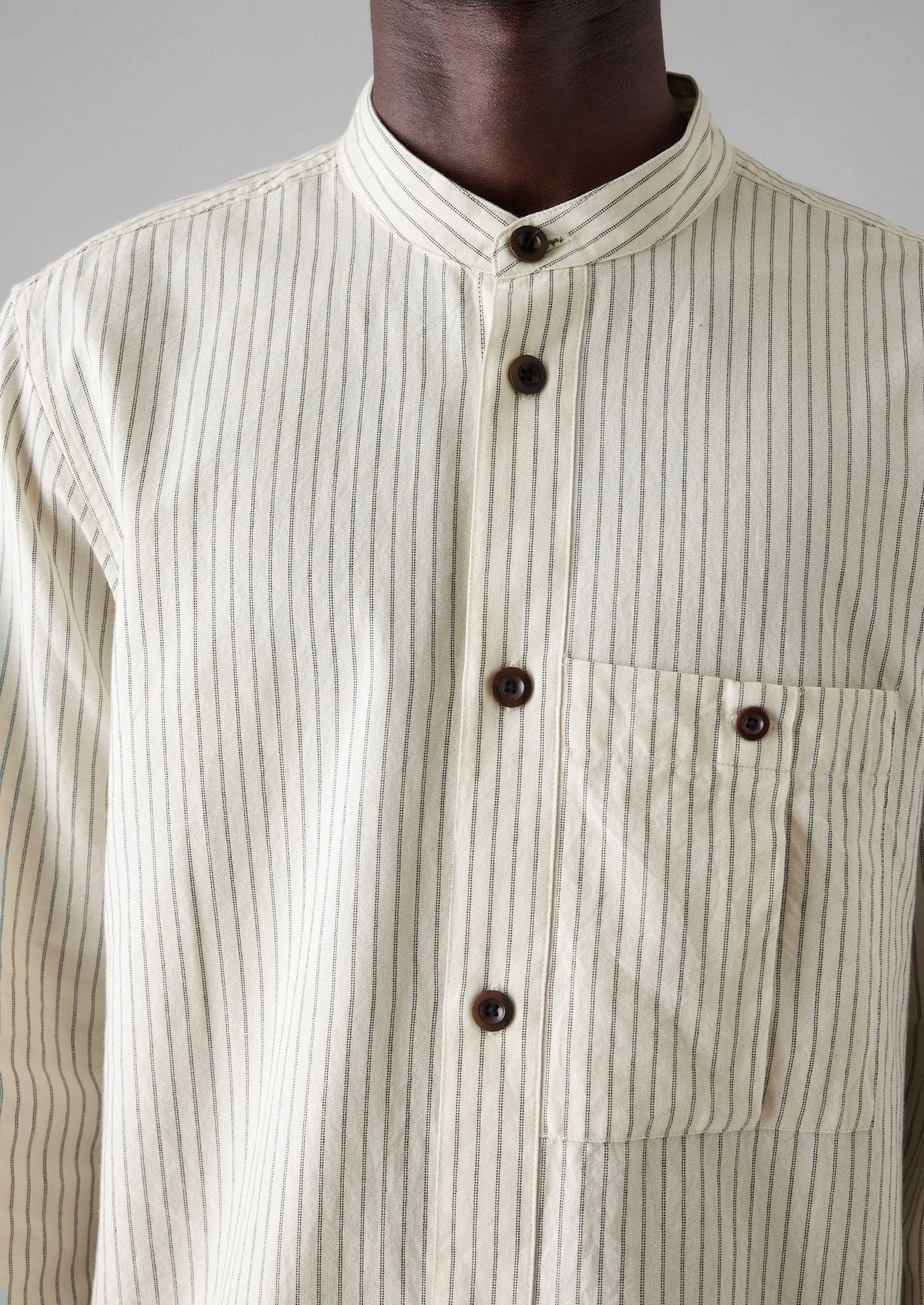 Drift Stripe Grandad Collar Shirt | Ecru/Charcoal sold by TOAST product image thumbnail 5