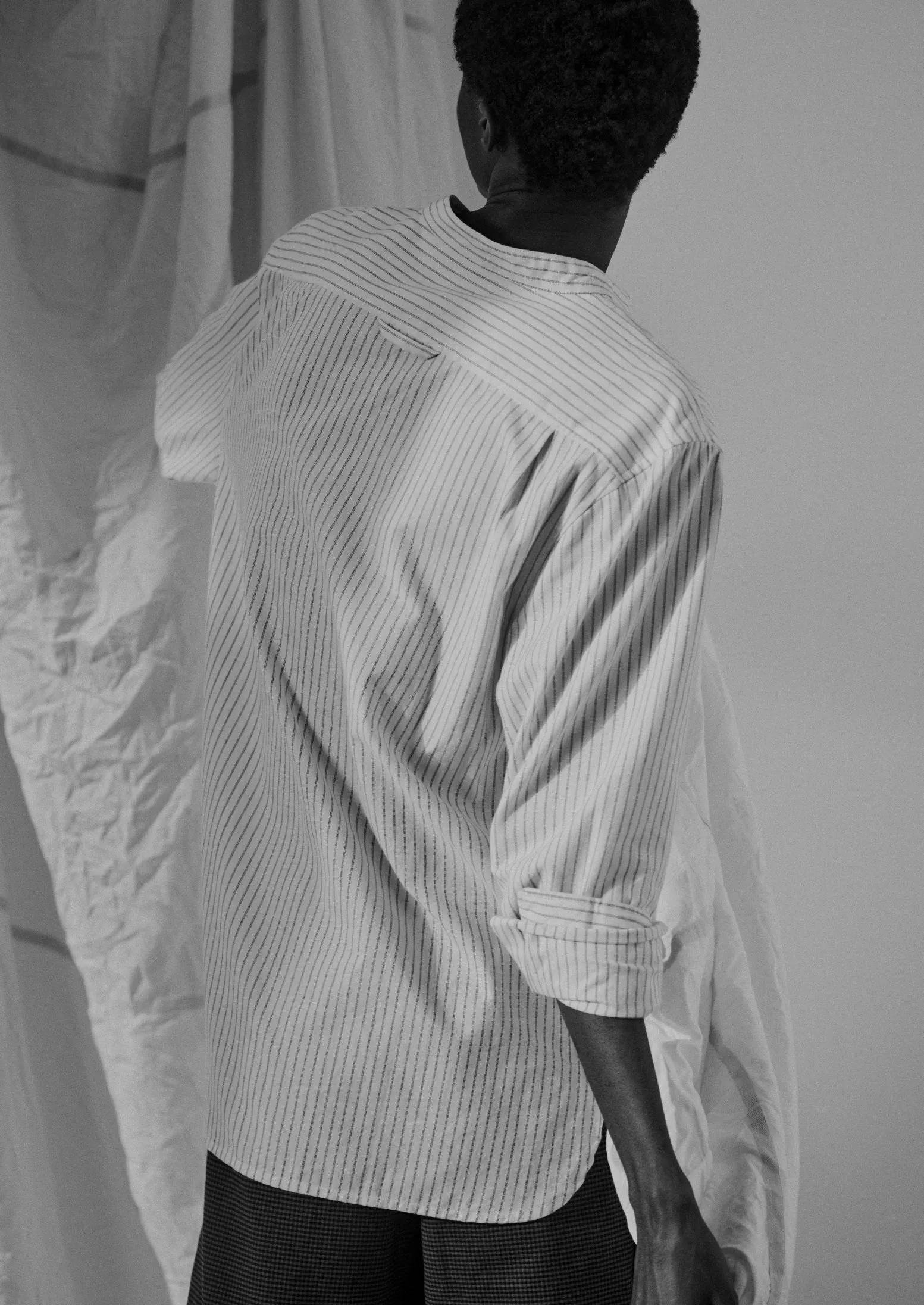 Drift Stripe Grandad Collar Shirt | Ecru/Charcoal sold by TOAST product image thumbnail 3