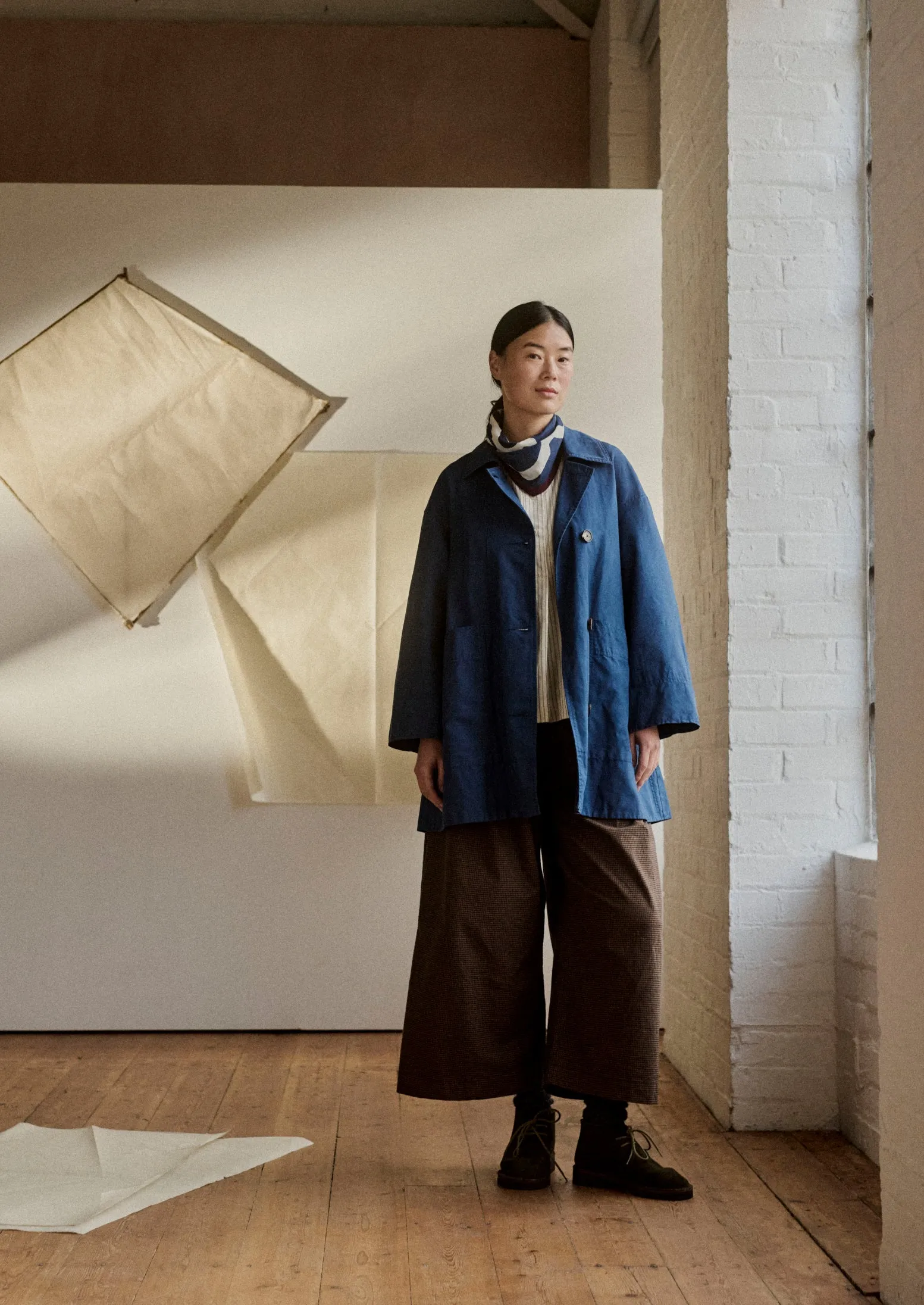 A Line Cotton Linen Canvas Coat | Dark Ash Blue sold by TOAST product image thumbnail 2