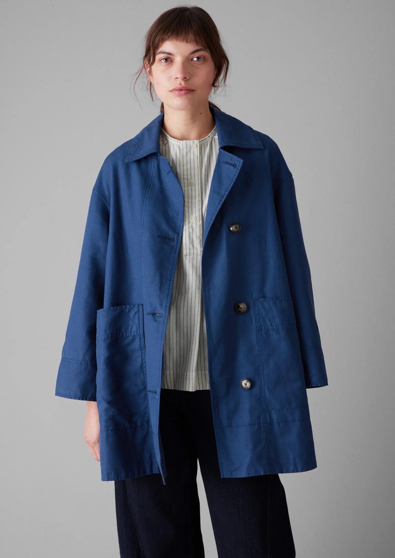 A Line Cotton Linen Canvas Coat | Dark Ash Blue sold by TOAST product image thumbnail 4