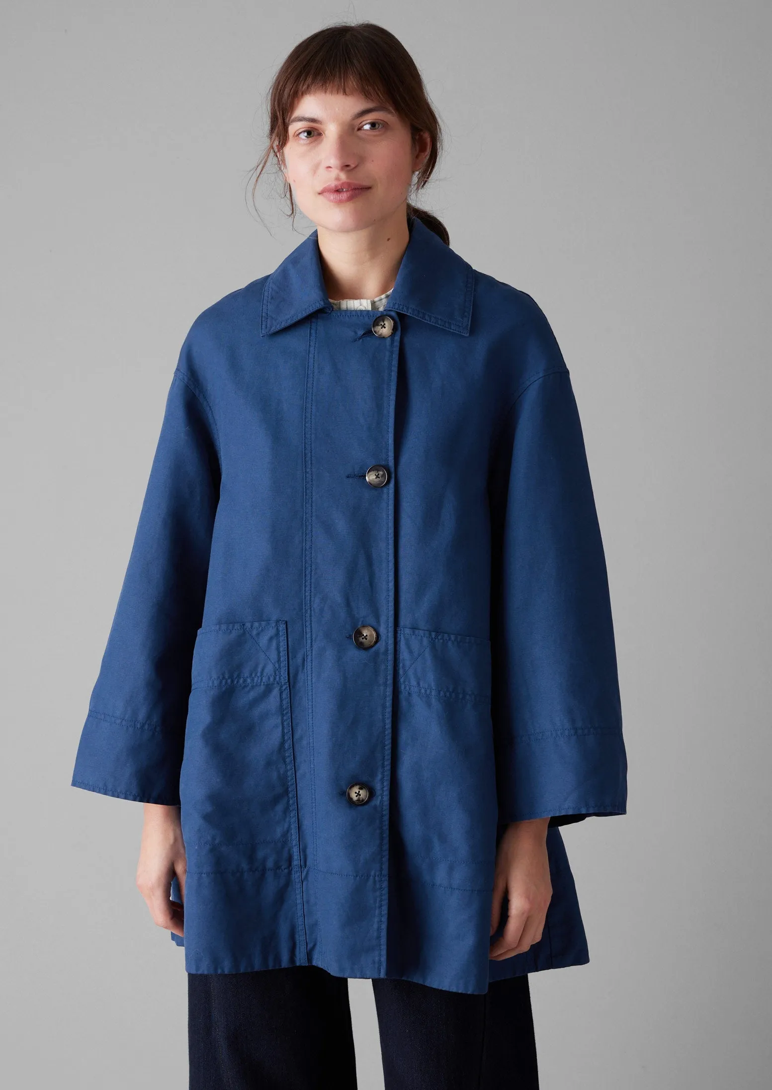 A Line Cotton Linen Canvas Coat | Dark Ash Blue sold by TOAST product image thumbnail 5