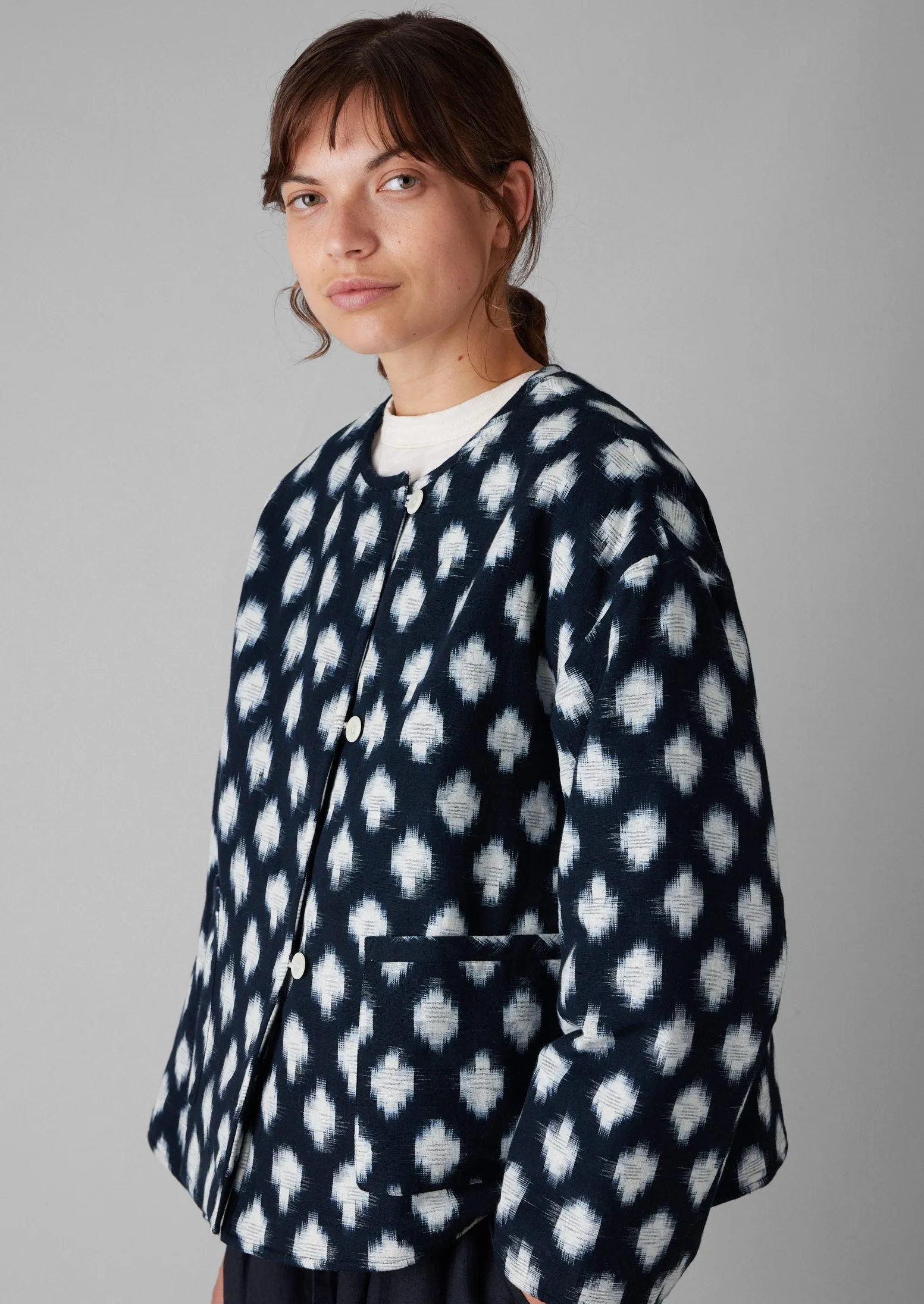 Crosshatch Ikat Quilted Cotton Jacket | Indigo Blue sold by TOAST product image thumbnail 4