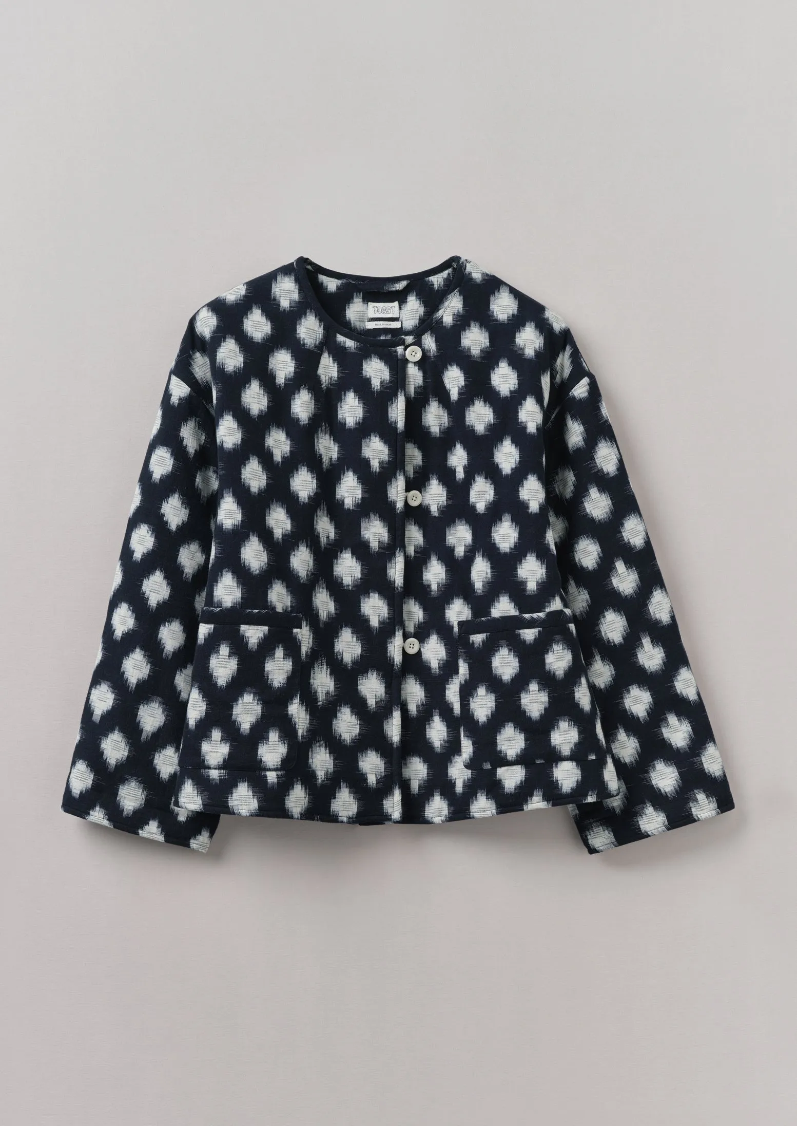Crosshatch Ikat Quilted Cotton Jacket | Indigo Blue sold by TOAST