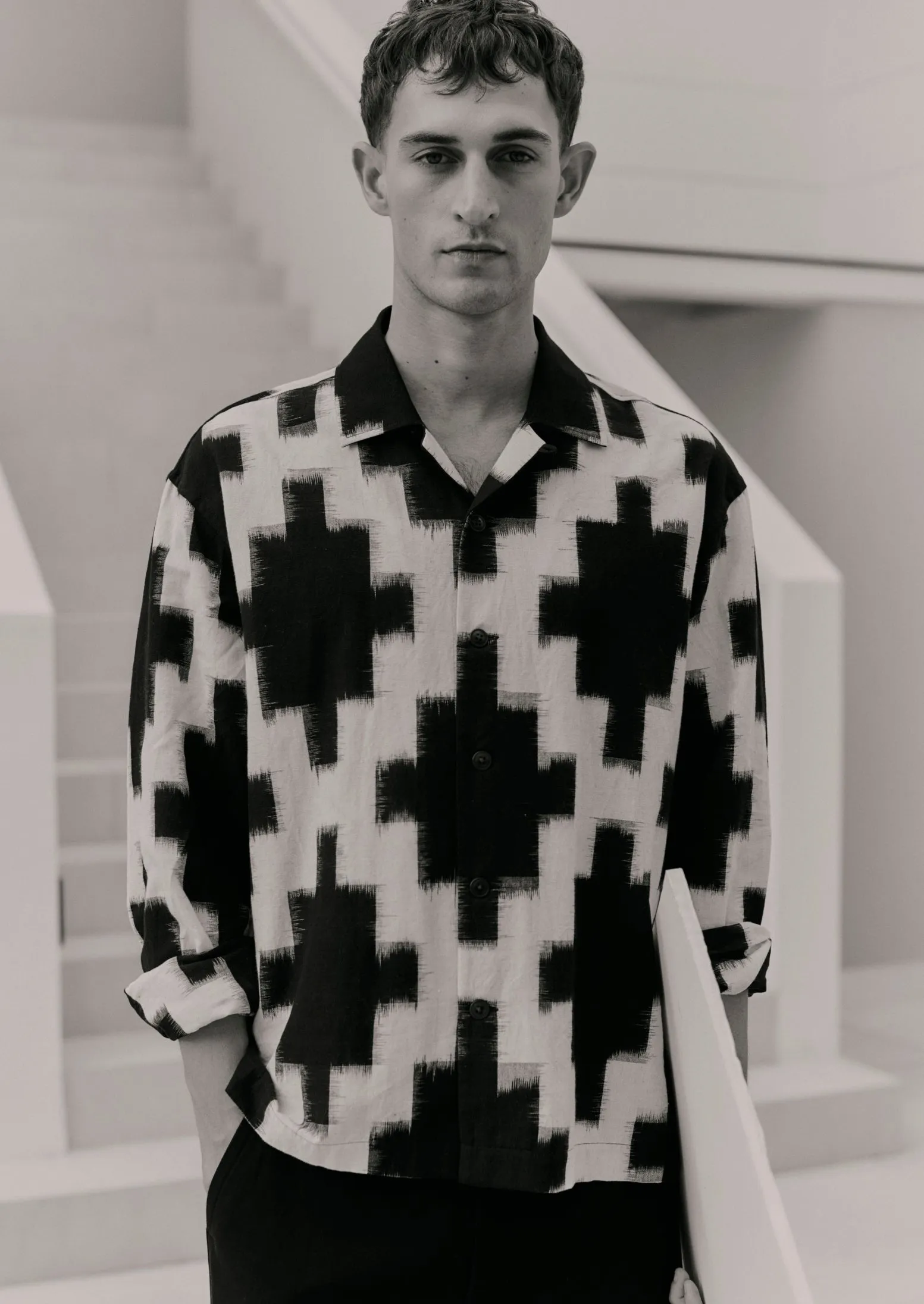 Camp Collar Ikat Shirt | Navy/Ecru sold by TOAST product image thumbnail 2