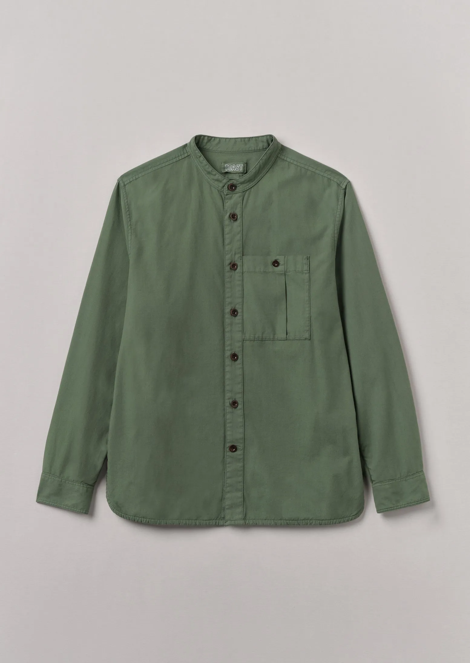 Garment Dyed Oxford Grandad Collar Shirt | Olive sold by TOAST