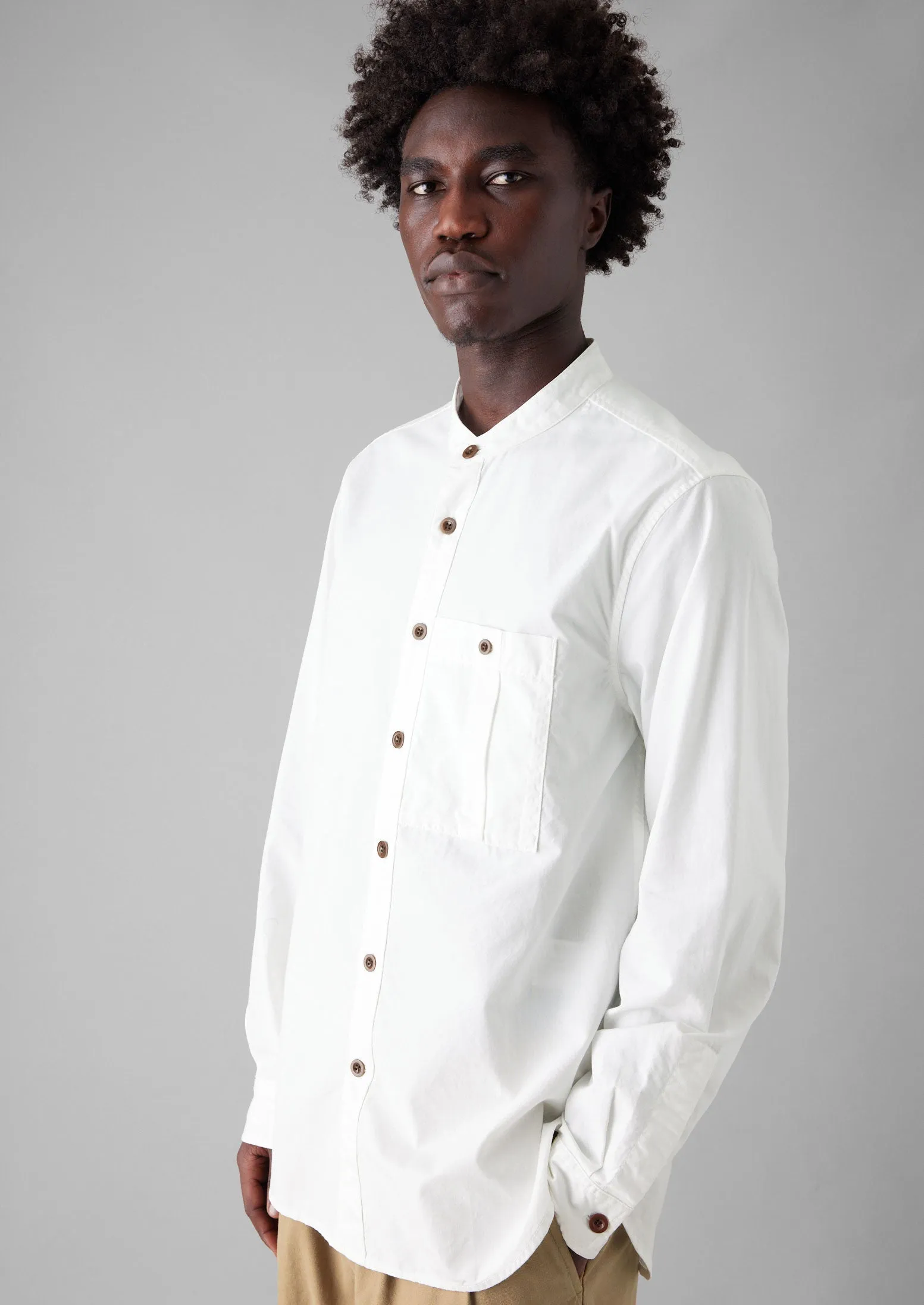 Garment Dyed Oxford Grandad Collar Shirt | Chalk sold by TOAST product image thumbnail 3
