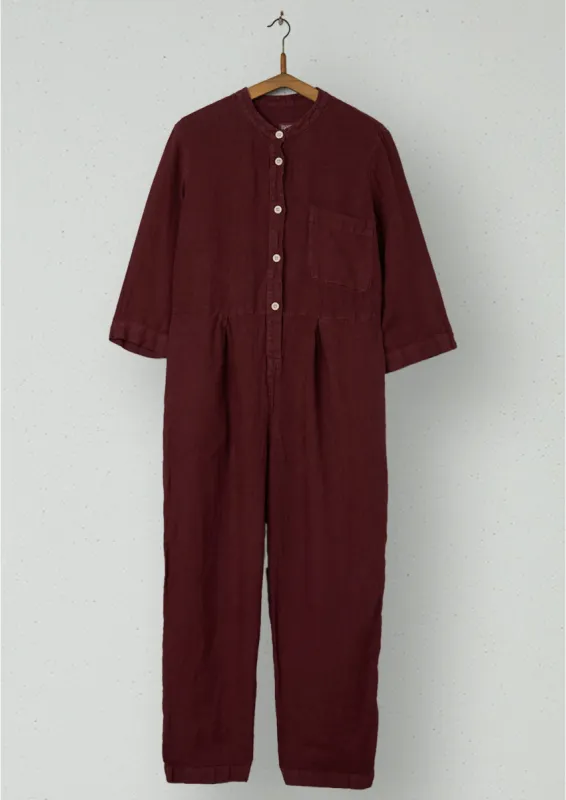 Reworn Linen Jumpsuit Size S (452) | Bitter Chocolate sold by TOAST
