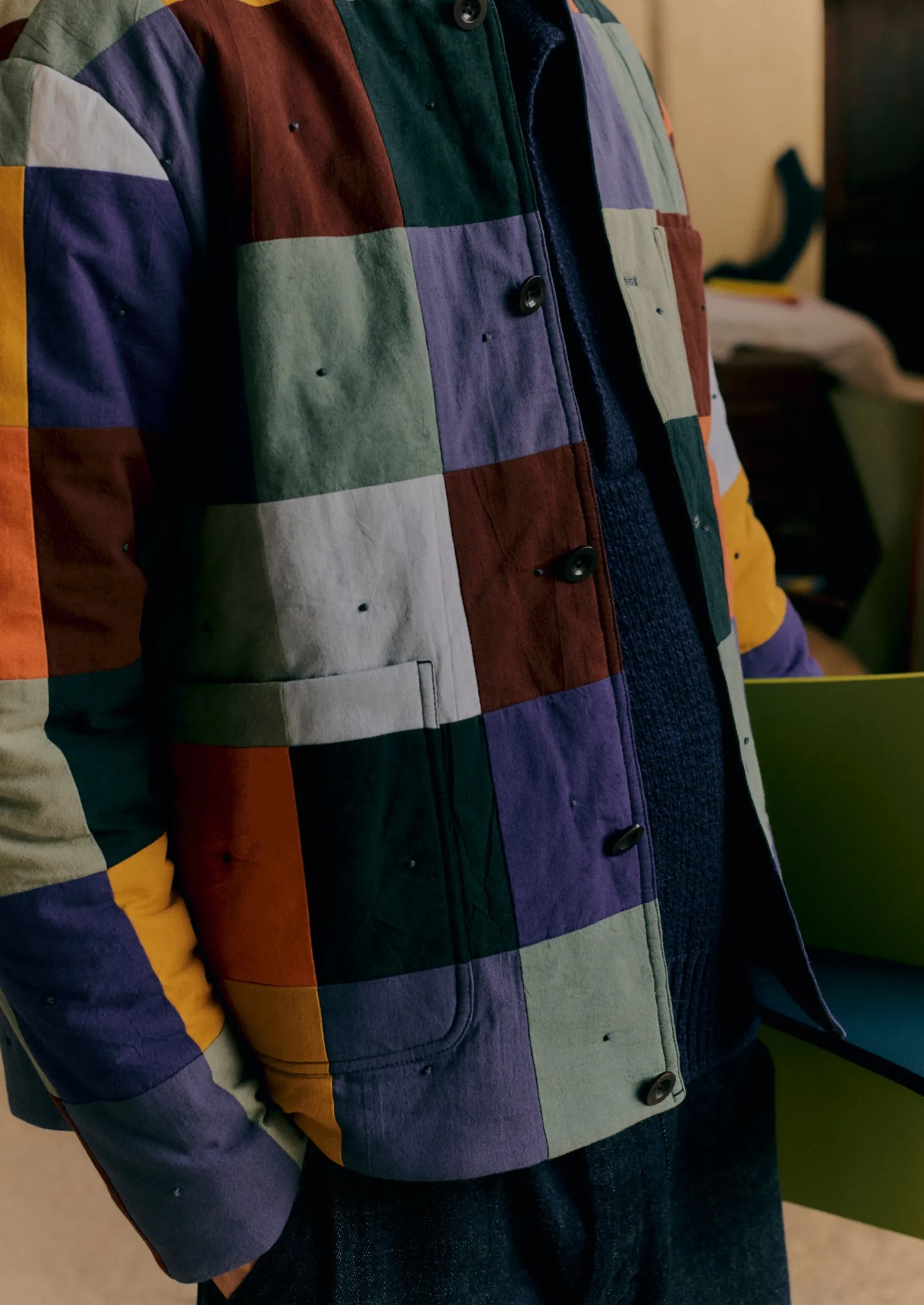 Padded Patchwork Cotton Jacket | Multi sold by TOAST product image thumbnail 3