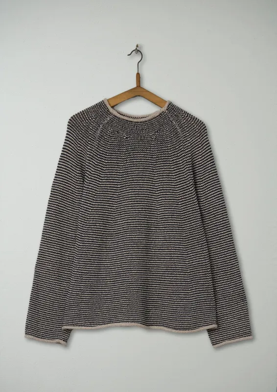Reworn Stripe Linen Cotton Sweater Size S/M (268) | Navy/Putty sold by TOAST