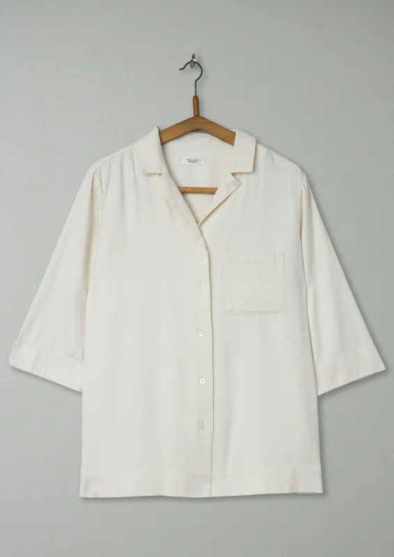 Reworn Herringbone PJ Silk Shirt Size 16 (382) | Milky White sold by TOAST