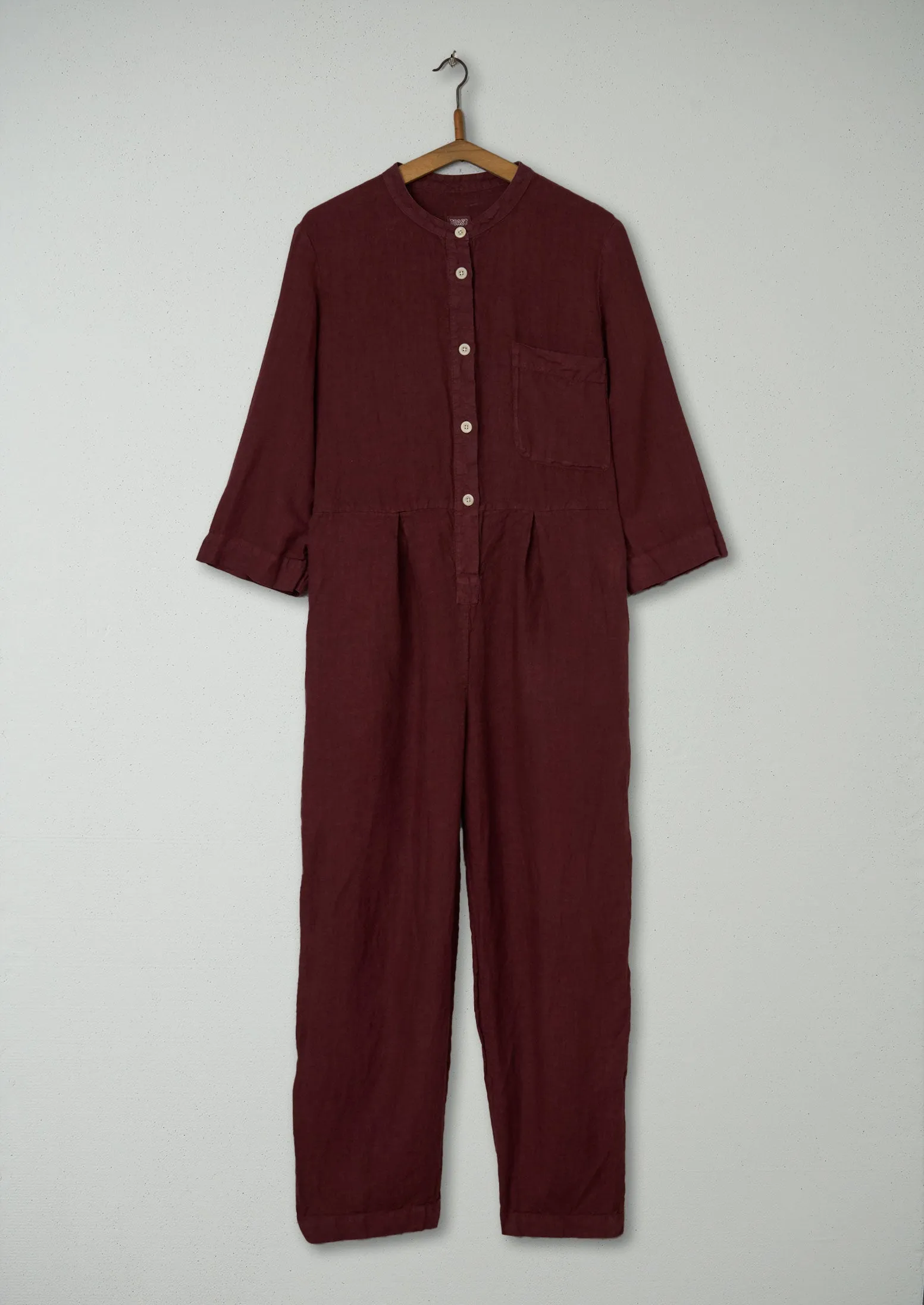 Reworn Linen Jumpsuit Size S (461) | Bitter Chocolate sold by TOAST