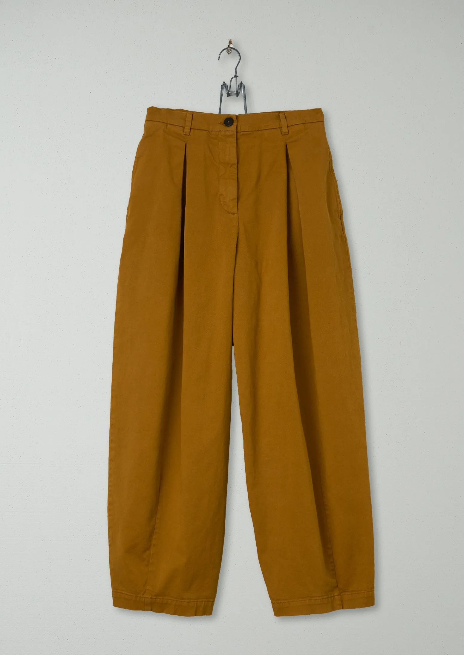 Reworn Cotton Twill Pleated Trousers Size 6 (463) | Dull Gold sold by TOAST