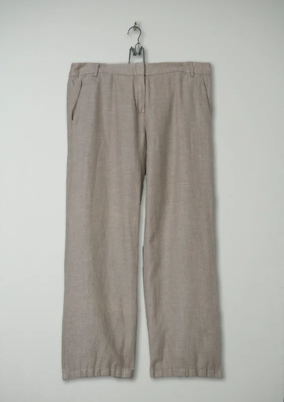 Reworn Cotton Linen Twill Slouchy Flare Trousers Size 14 (476) | Stone sold by TOAST