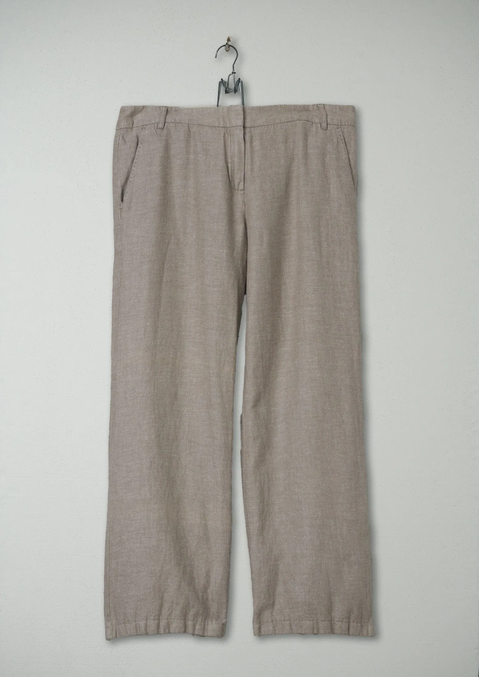 Reworn Cotton Linen Twill Slouchy Flare Trousers Size 14 (476) | Stone sold by TOAST
