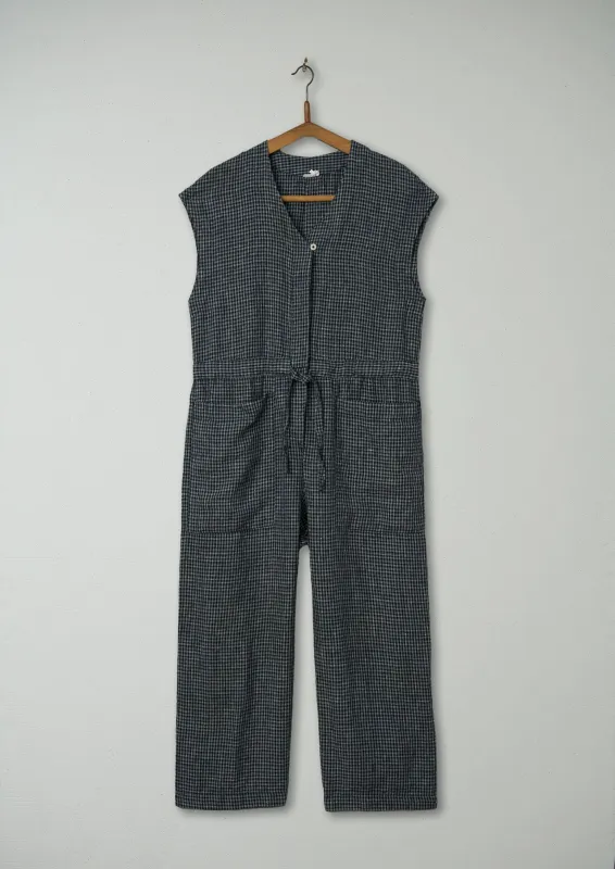 Reworn Check Linen Jumpsuit Size S (493) | Black/Ecru sold by TOAST