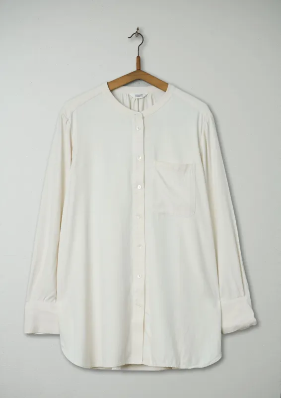 Reworn Herringbone Silk Shirt Size 14 (396) | Milky White sold by TOAST