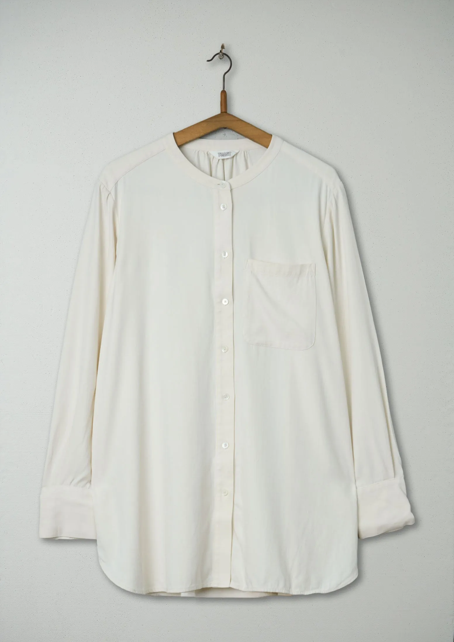 Reworn Herringbone Silk Shirt Size 14 (396) | Milky White sold by TOAST