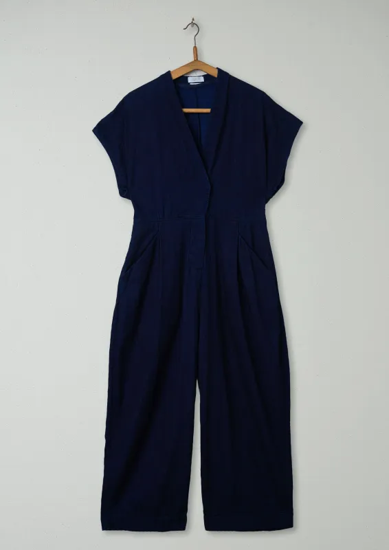 Reworn Cross Front Twill Jumpsuit Size 12 (478) | Indigo sold by TOAST
