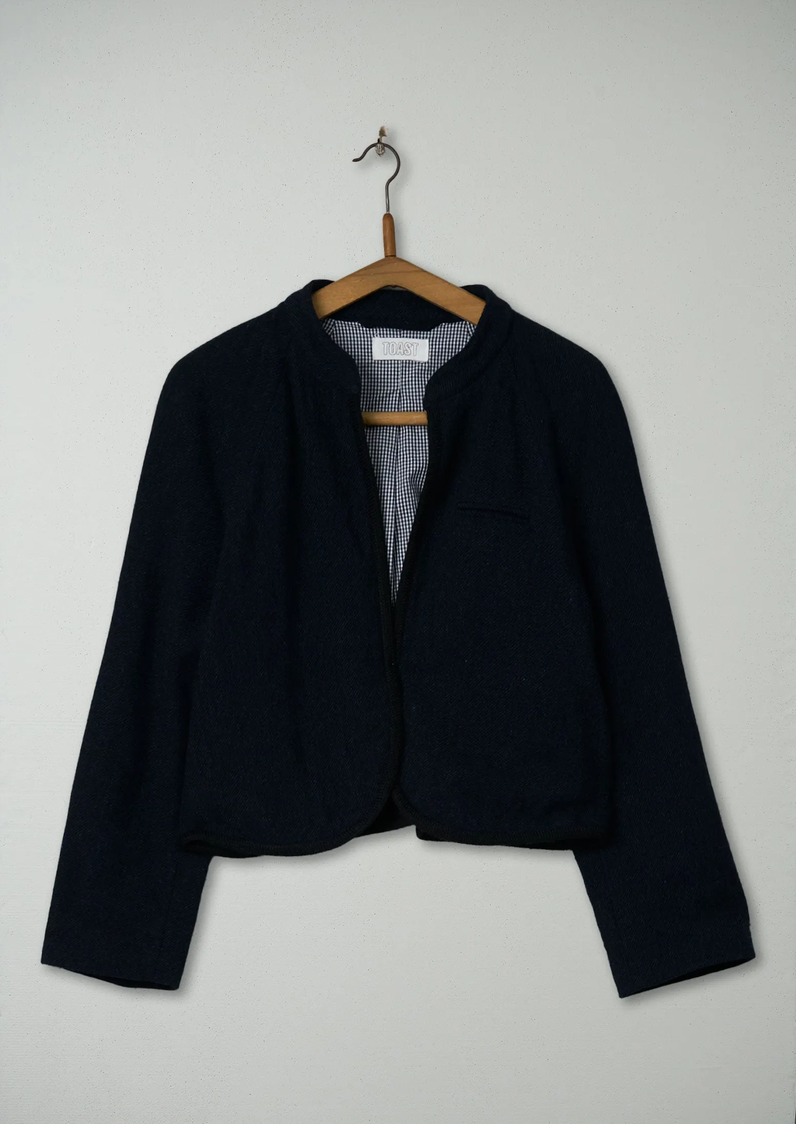 Reworn Wool Cropped Jacket Size 8 (109) | Charcoal/Blue sold by TOAST