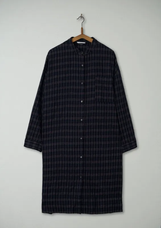 Reworn Wool Cotton Seersucker Dress Size 16 (715) | Navy/Plum sold by TOAST