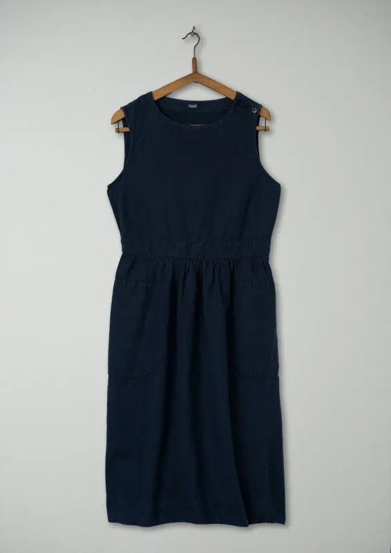 Reworn Cotton Linen Button Dress Size 10 (719) | Uniform Navy sold by TOAST