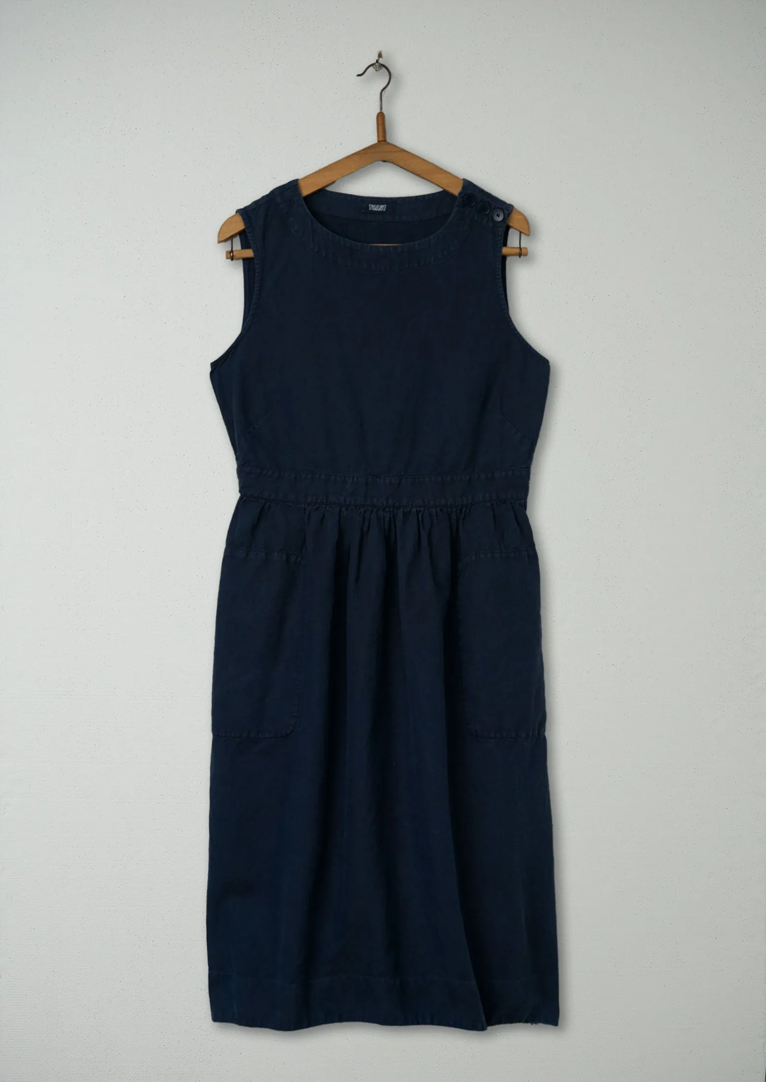 Reworn Cotton Linen Button Dress Size 10 (719) | Uniform Navy sold by TOAST