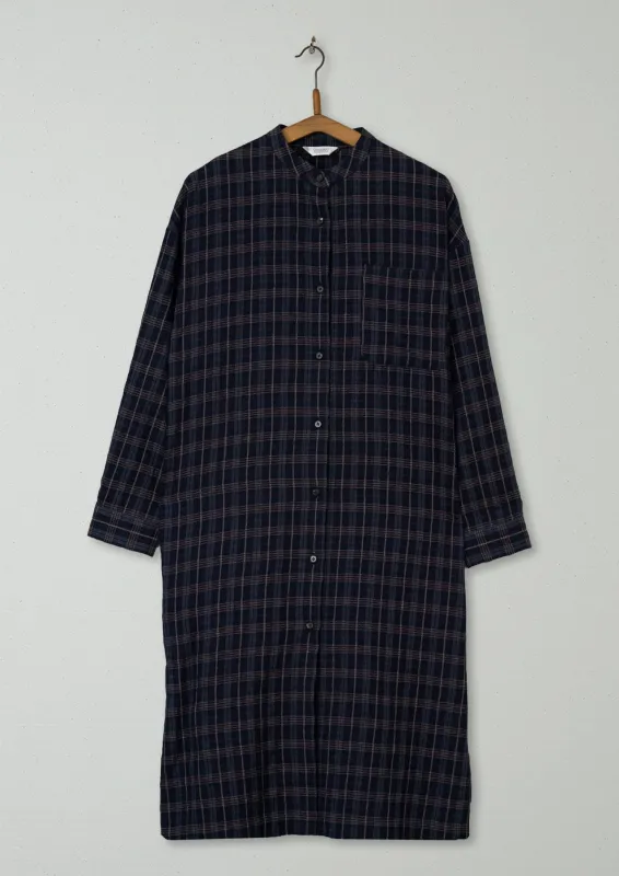 Reworn Wool Cotton Seersucker Dress Size 10 (698) | Navy/Plum sold by TOAST