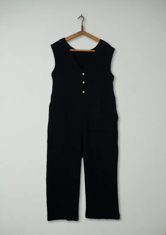 Reworn Crinkled Cotton Jumpsuit Size S (485) | Black sold by TOAST